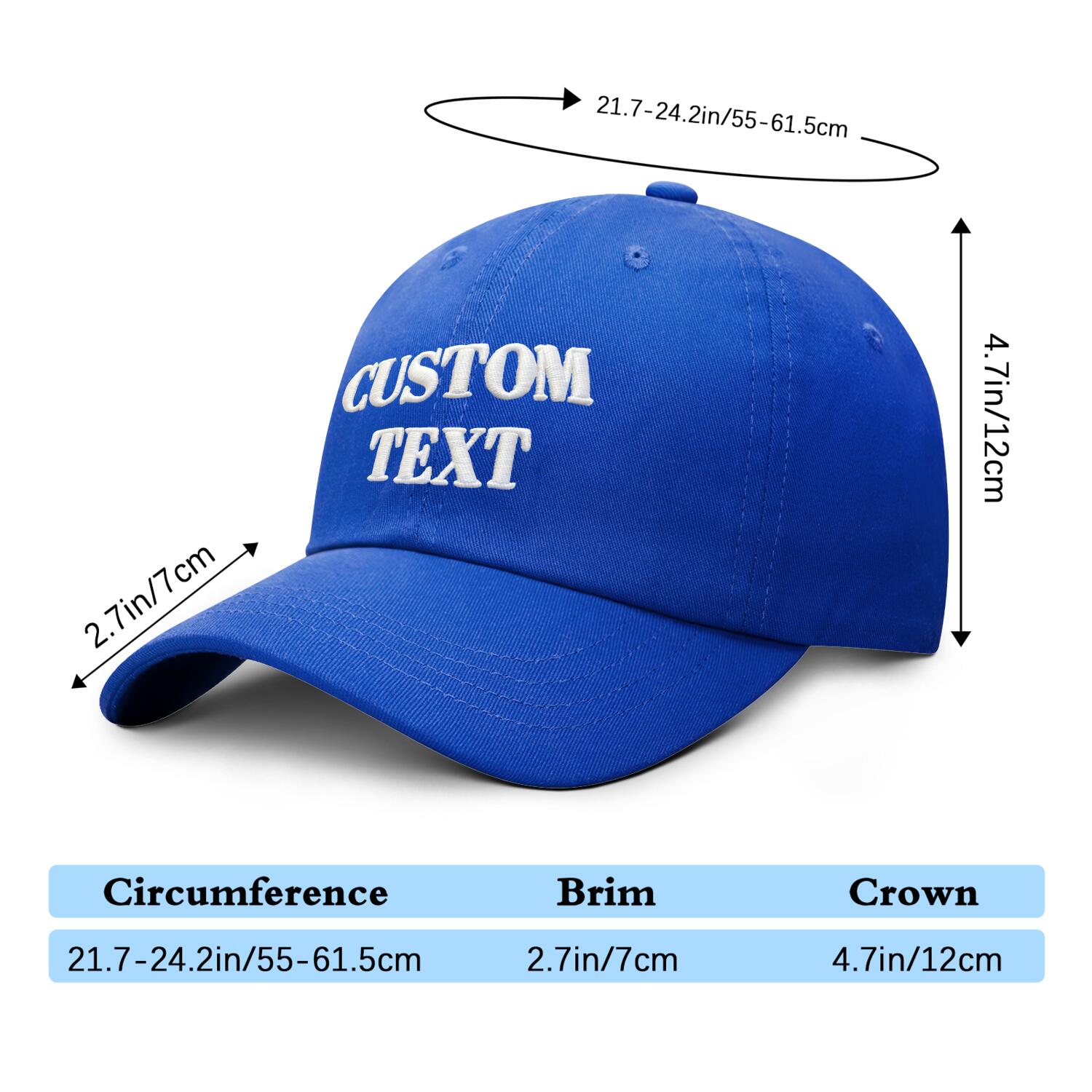 Vosoli Royal Blue Unisex Baseball Cap - Personal & Team Custom 3D Embroidery or Print Hat