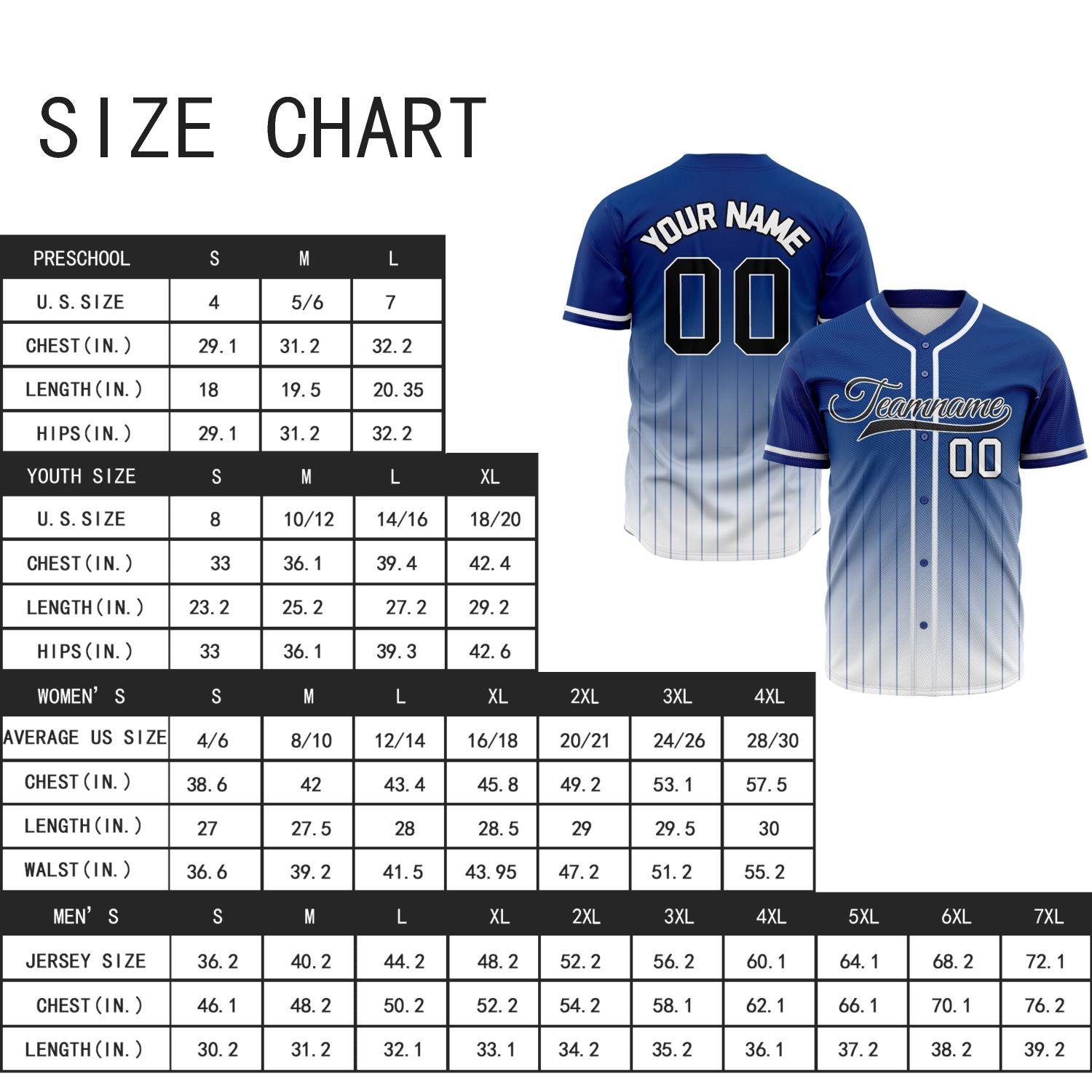 VOSOLI Royal Blue & White Gradient Pinstripe Baseball Jersey