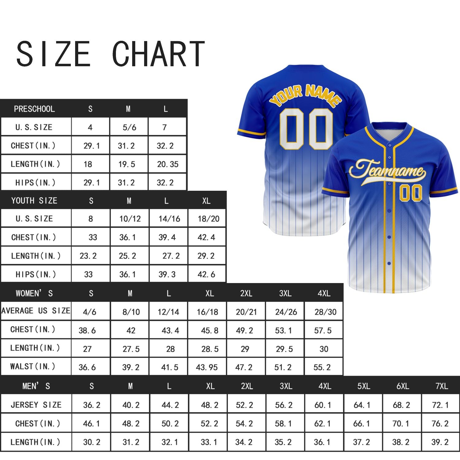 VOSOLI Dynamic Blue, White & Yellow Gradient Pinstripe Baseball Jersey