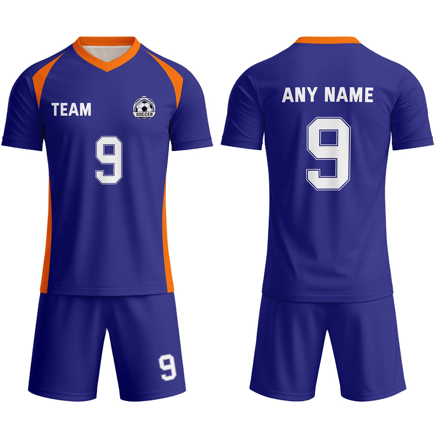 Custom Royal Purple & Orange-White Soccer Uniform Set - Personalized Team Name & Number | Vosoli