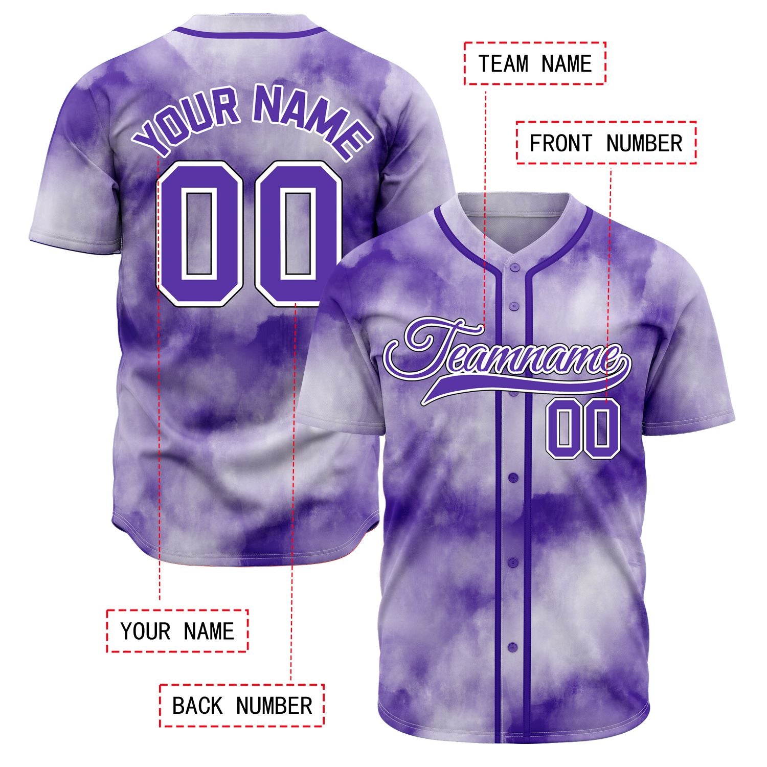 VOSOLI Deep Royal Purple Tie-Dye Graffiti Custom Stitched Baseball Jersey