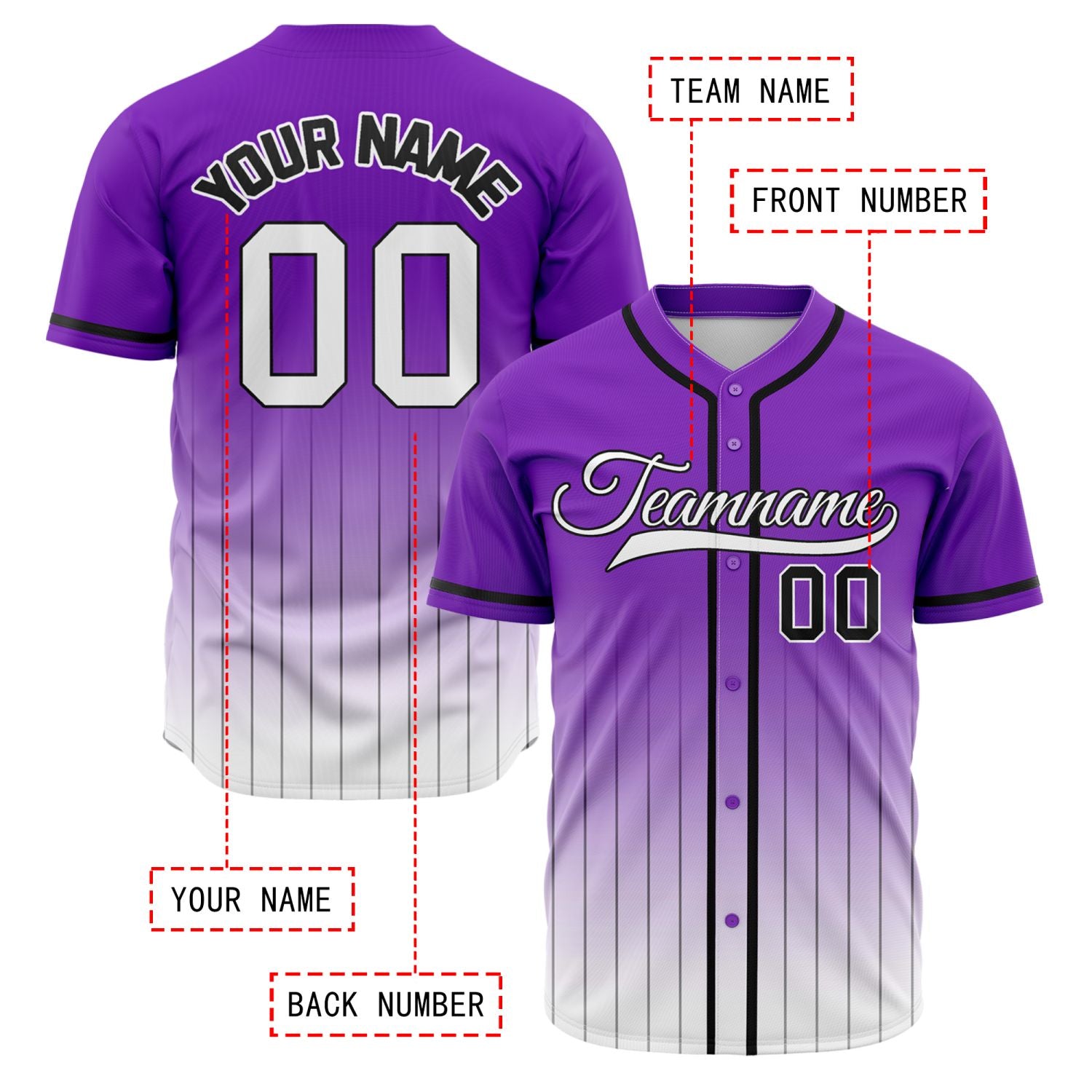 VOSOLI Custom Royal Purple & White Gradient Pinstripe Baseball Jersey