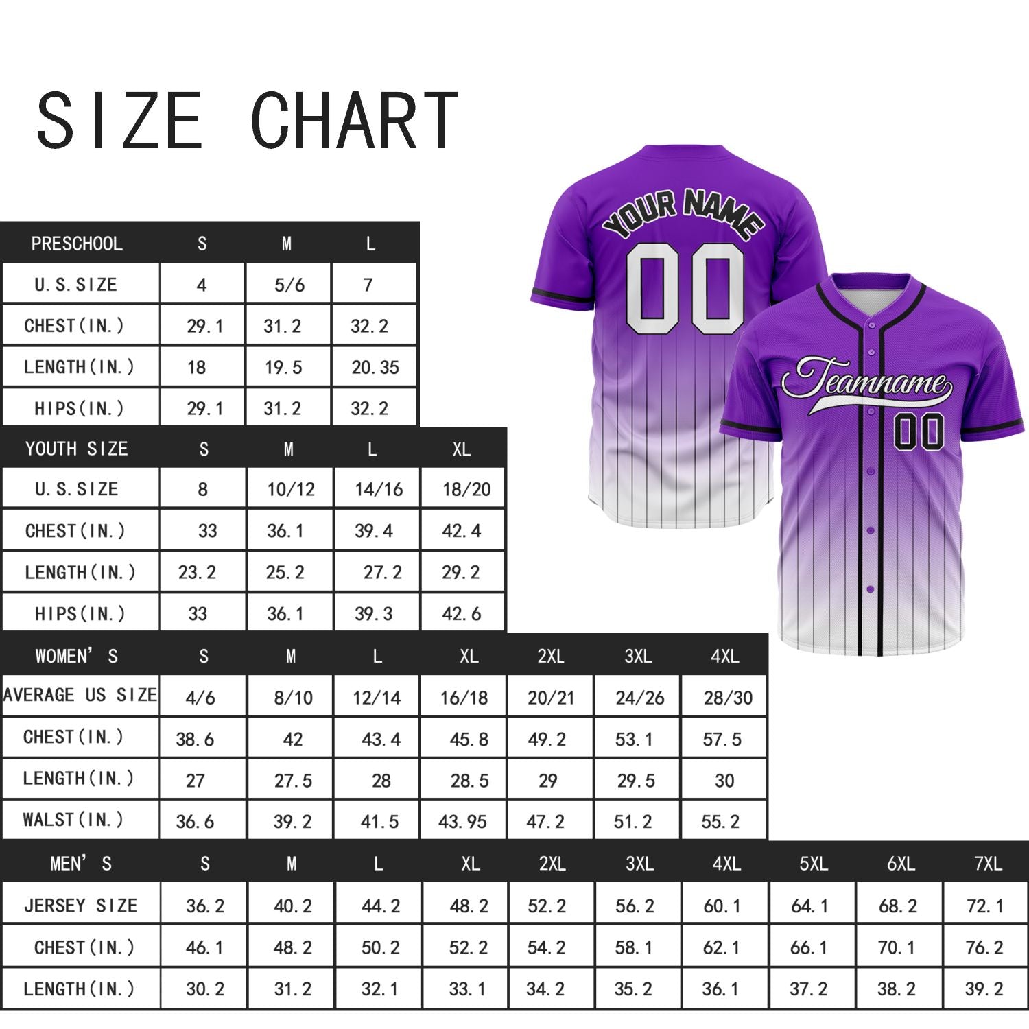 VOSOLI Custom Royal Purple & White Gradient Pinstripe Baseball Jersey