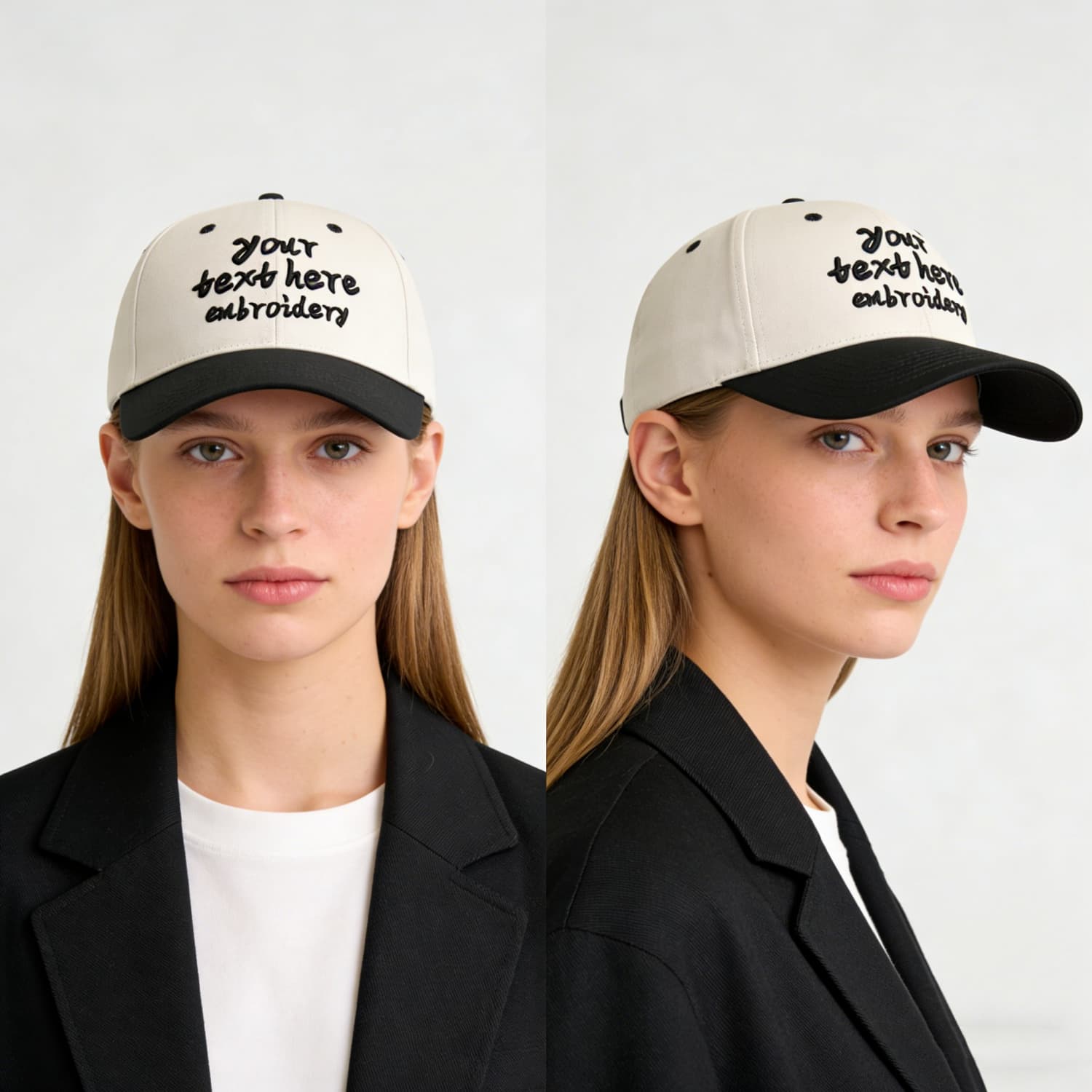 Vosoli Sand & Black Color-Block Deep Bill Baseball Cap - Unisex Custom 3D Embroidery or Print Hat