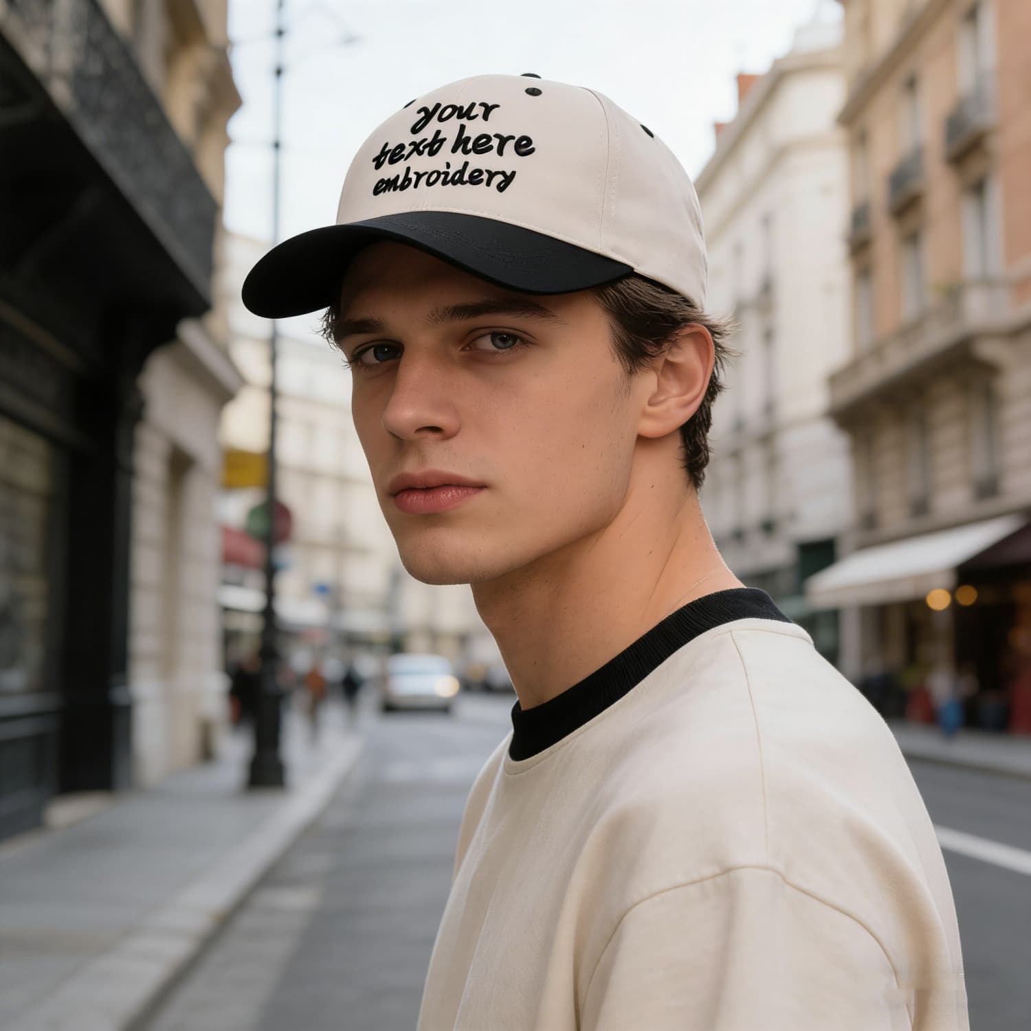 Vosoli Sand & Black Color-Block Deep Bill Baseball Cap - Unisex Custom 3D Embroidery or Print Hat