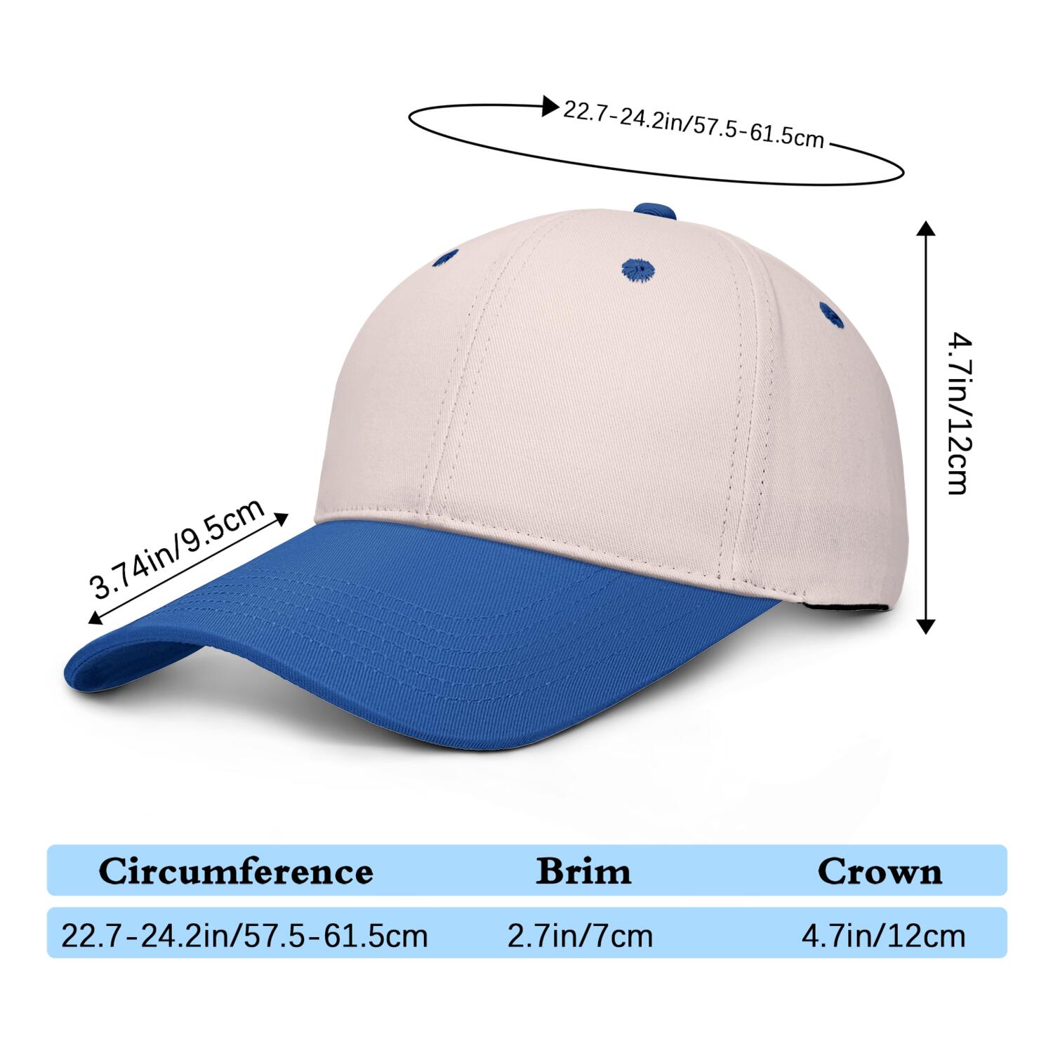 Vosoli Sand & Blue Color-Block Deep Bill Baseball Cap - Unisex Custom 3D Embroidery or Print Hat
