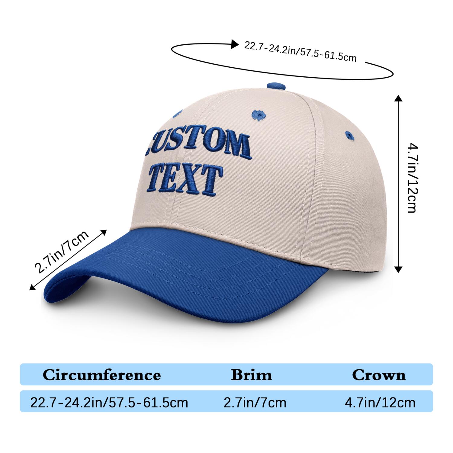 Vosoli Sand Blue Two-Tone Baseball Cap - Unisex Custom 3D Embroidery or Print