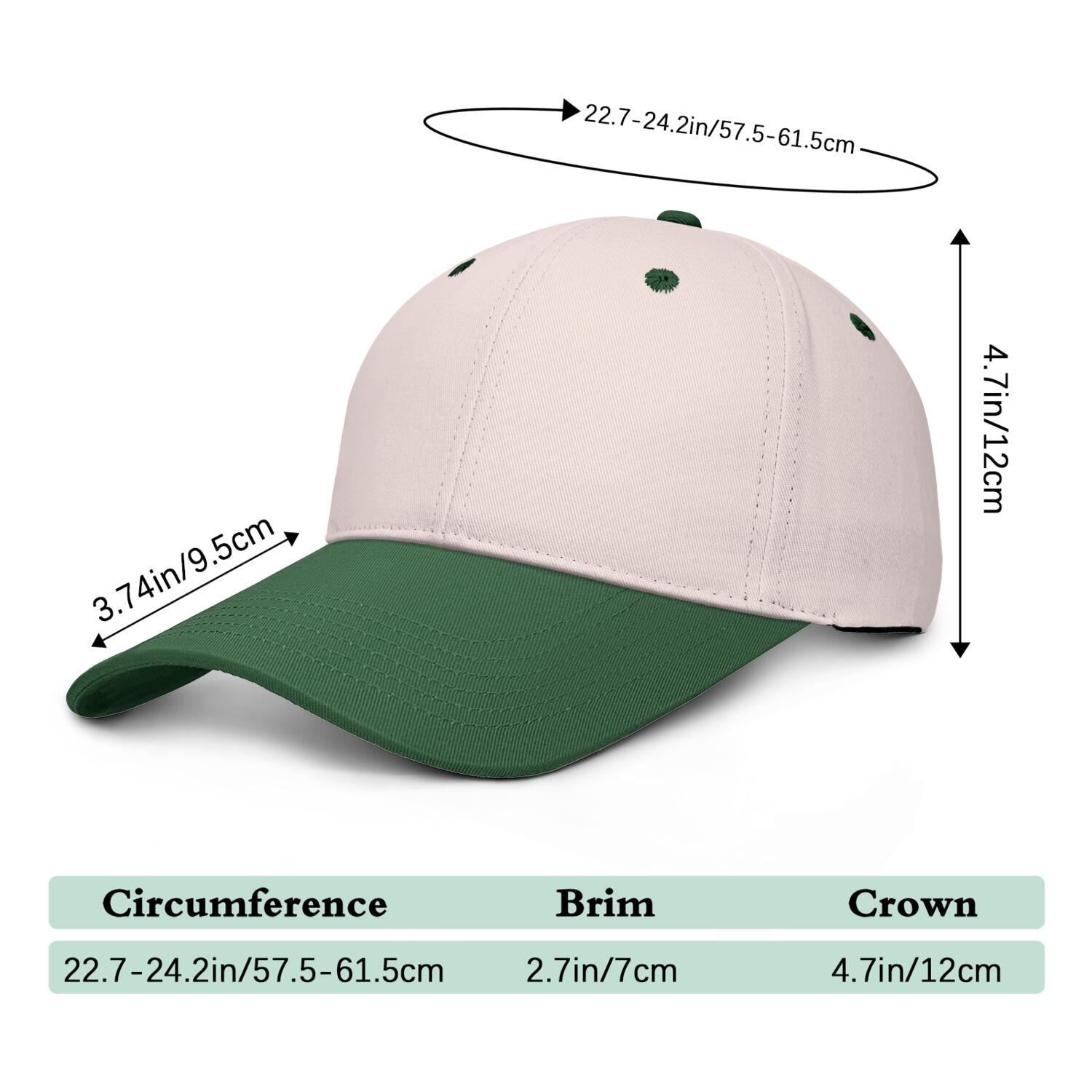 Vosoli Sand & Green Color-Block Deep Bill Baseball Cap - Unisex Custom 3D Embroidery or Print Hat