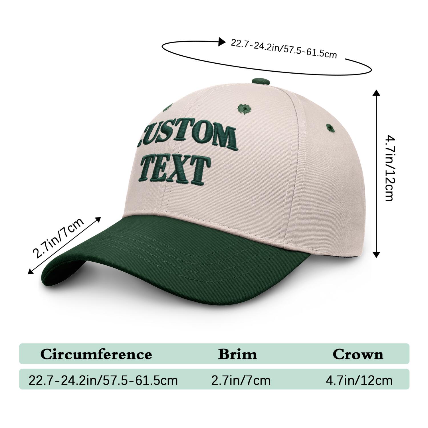 Vosoli Sand Green Two-Tone Baseball Cap - Unisex Custom 3D Embroidery or Print