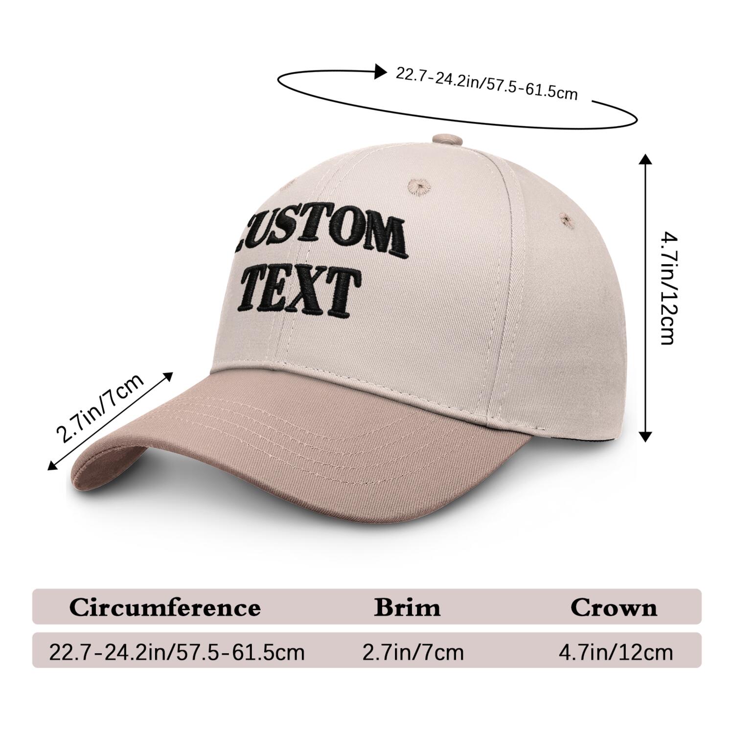 Vosoli Sand Tone Two-Tone Baseball Cap - Unisex Custom 3D Embroidery or Print