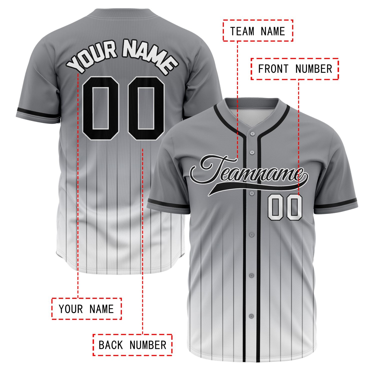 VOSOLI Shadow Grey & White Gradient Pinstripe Baseball Jersey