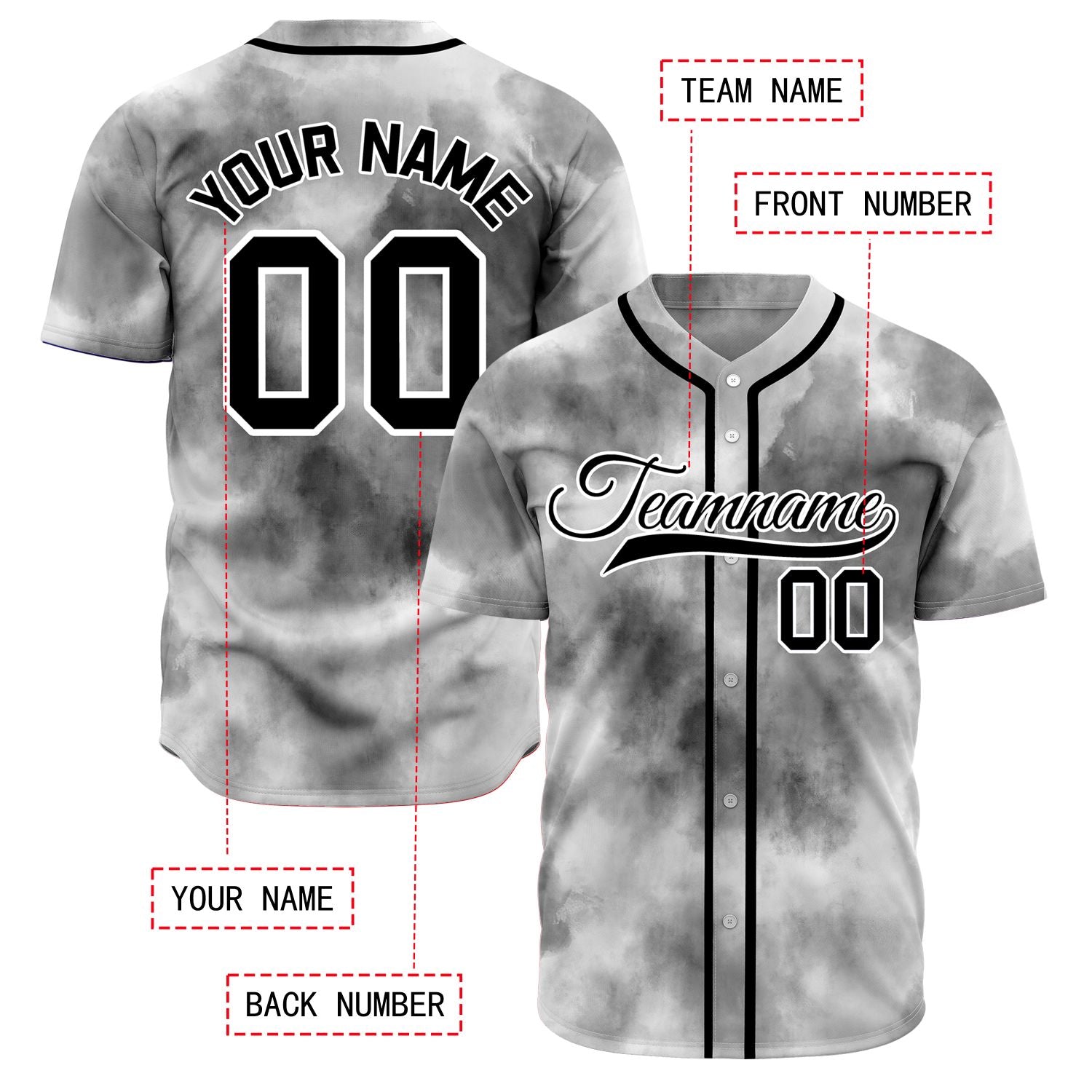 VOSOLI Smoke Grey Tie-Dye Graffiti Custom Stitched Baseball Jersey