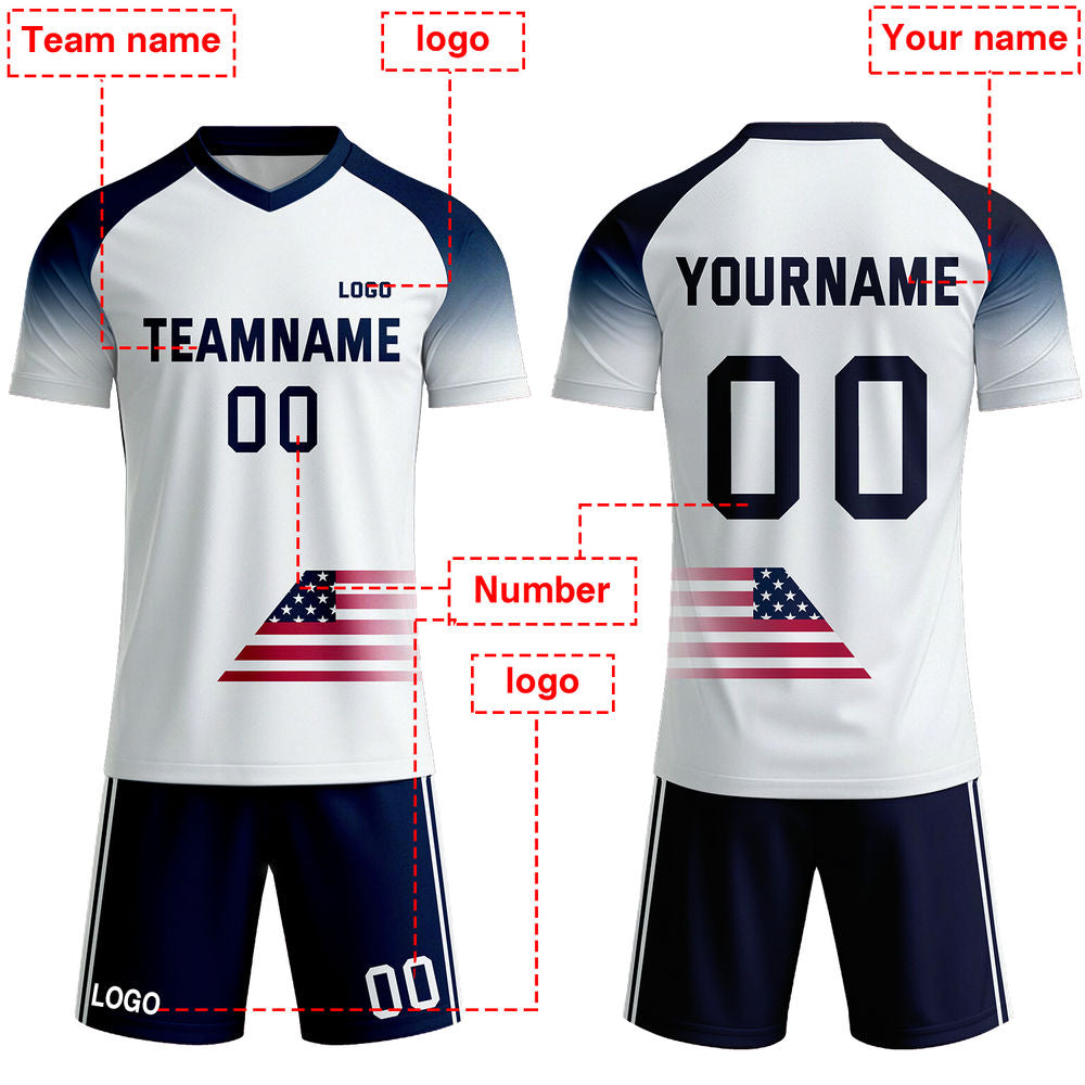 Custom USA Flag Soccer Jersey | Personalized Patriotic Stars & Stripes Team Uniforms - VOSOLI