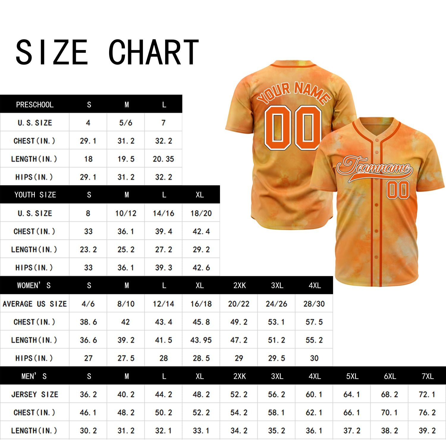 VOSOLI Sunset Vibrant Orange Tie-Dye Graffiti Custom Stitched Baseball Jersey