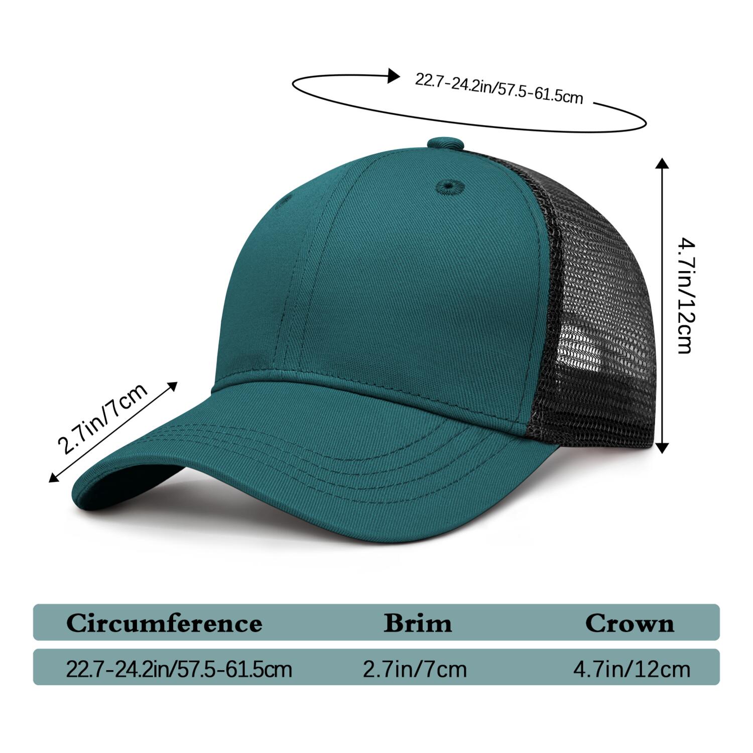 Vosoli Teal & Black Mesh-Back Baseball Cap - Unisex Custom 3D Embroidery or Print Hat