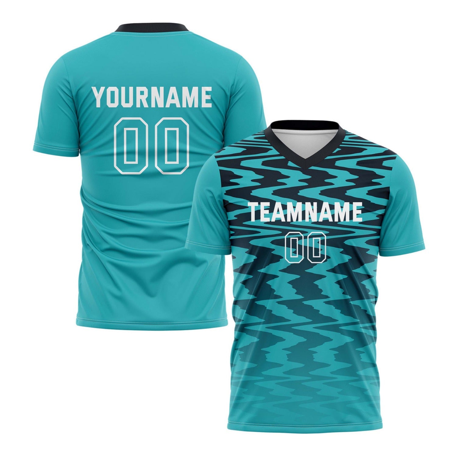 Custom Teal & Black Wave Pattern Soccer Jersey for Teams & Individuals | Vosoli