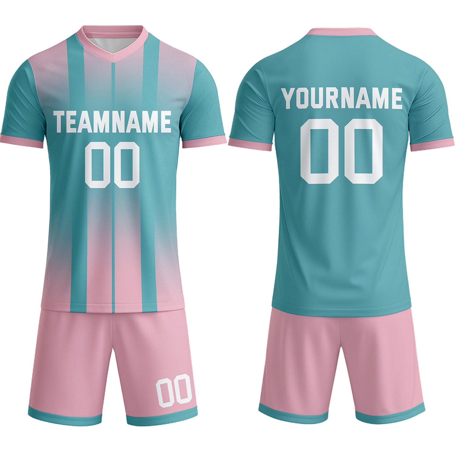 Custom Teal & Pink Stripe Gradient Soccer Uniform Set for Teams & Individuals | Vosoli
