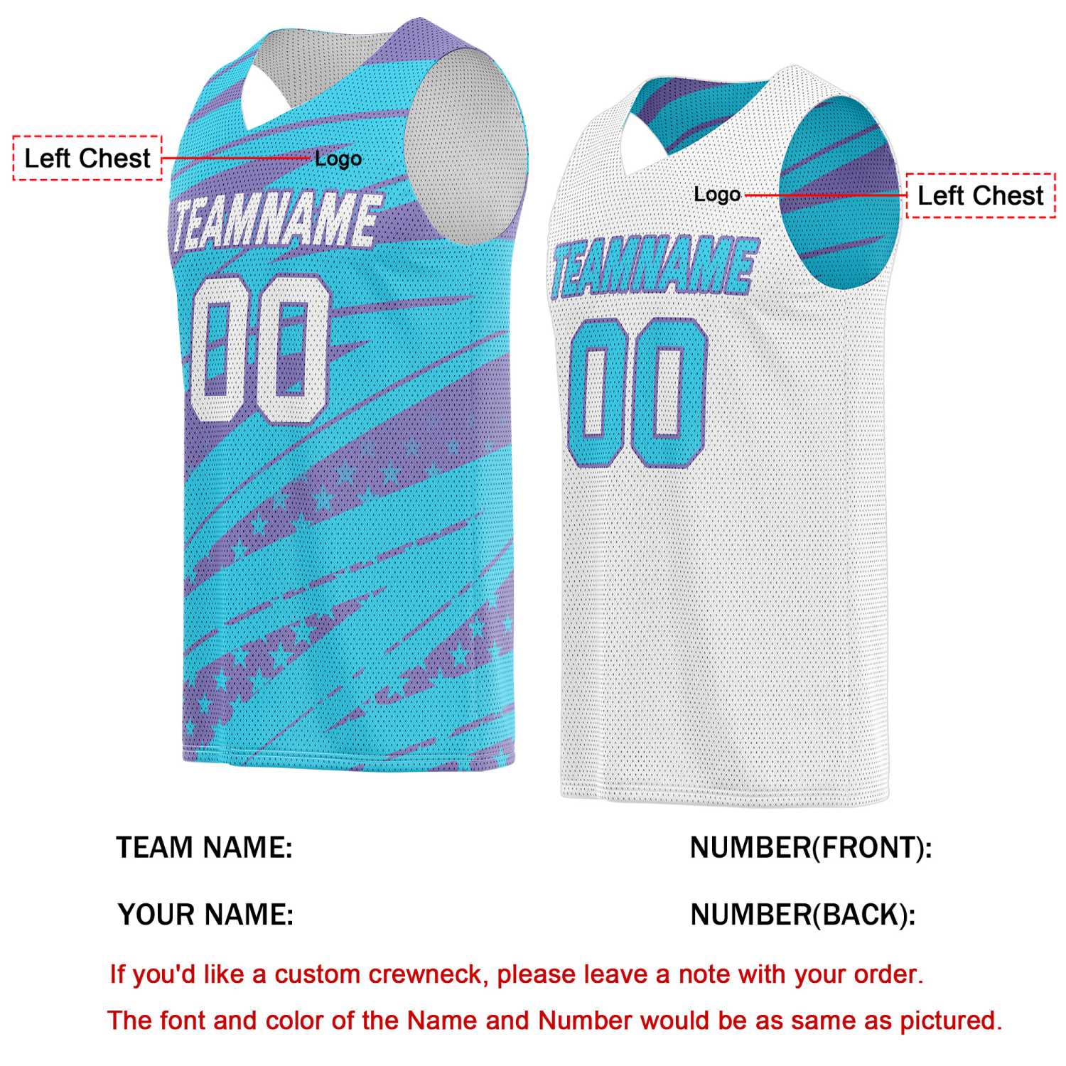 Custom Reversible Basketball Jersey for Individuals & Teams – Teal Purple White Star Stripe | Vosoli