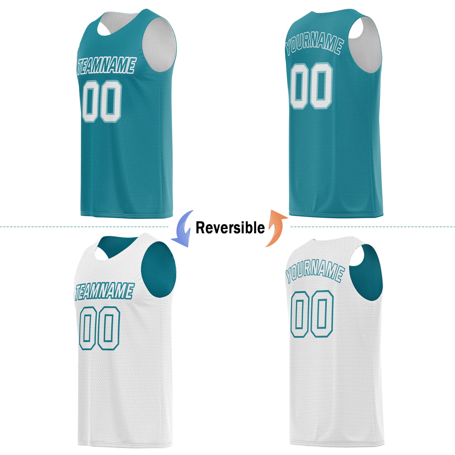 Custom Reversible Basketball Jersey & Shorts Set for Individuals & Teams – Teal White | Vosoli