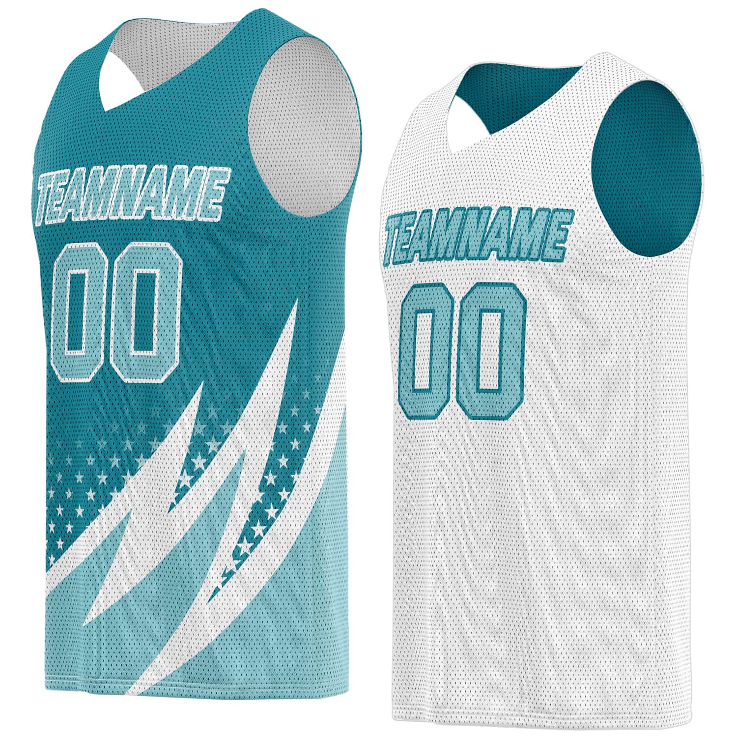 Custom Reversible Basketball Jersey for Individuals & Teams – Teal White Star Stripe | Vosoli