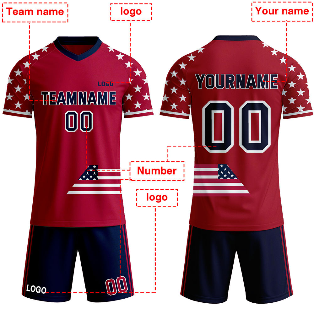 Custom Patriotic USA Soccer Jersey | Personalized Red & Navy Stars and Stripes Team Uniform - VOSOLI
