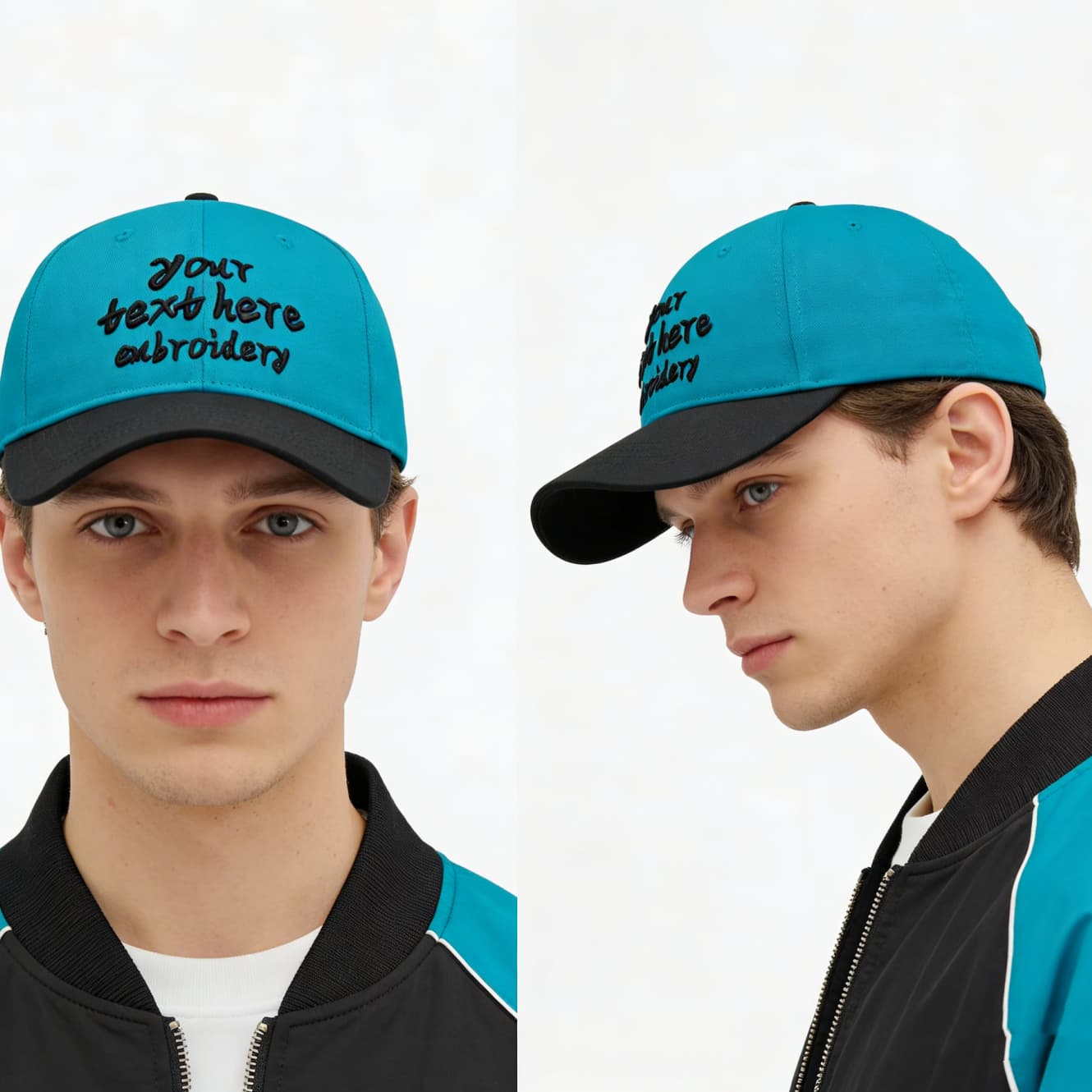 Vosoli Turquoise Black Two-Tone Baseball Cap - Unisex Custom 3D Embroidery or Print