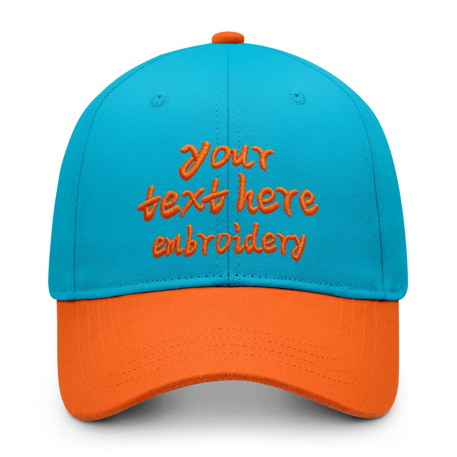 Vosoli Turquoise Orange Two-Tone Baseball Cap - Unisex Custom 3D Embroidery or Print