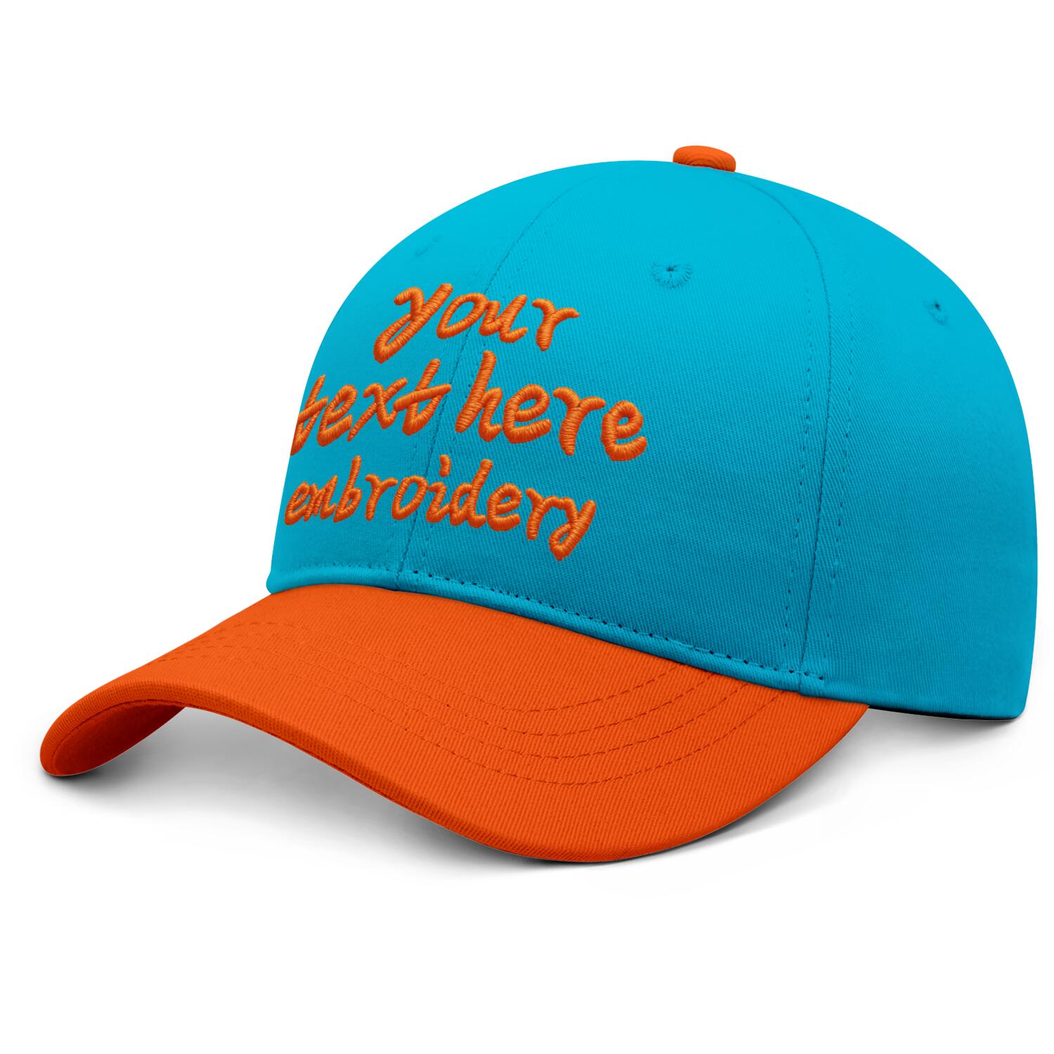 Vosoli Turquoise Orange Two-Tone Baseball Cap - Unisex Custom 3D Embroidery or Print
