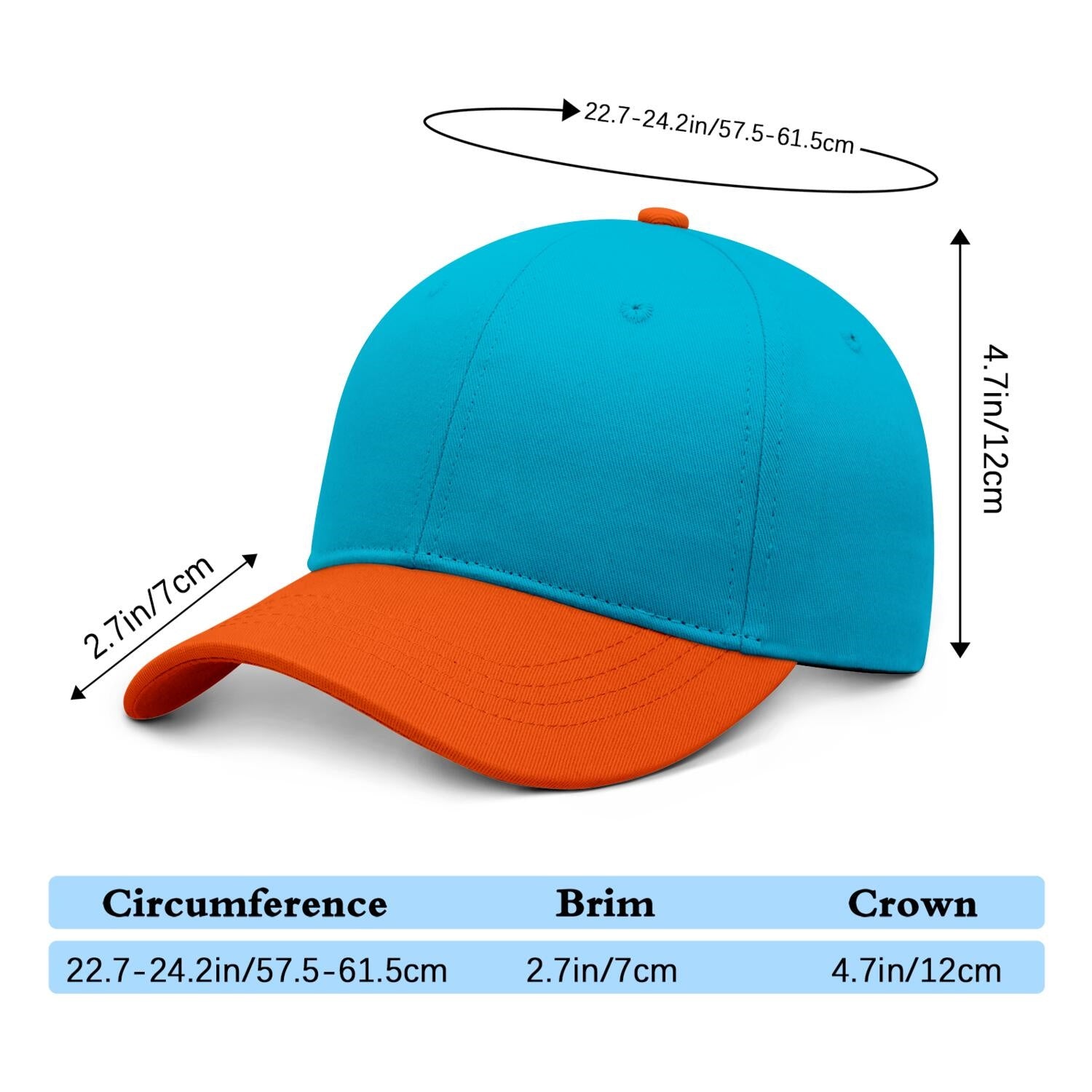 Vosoli Turquoise Orange Two-Tone Baseball Cap - Unisex Custom 3D Embroidery or Print