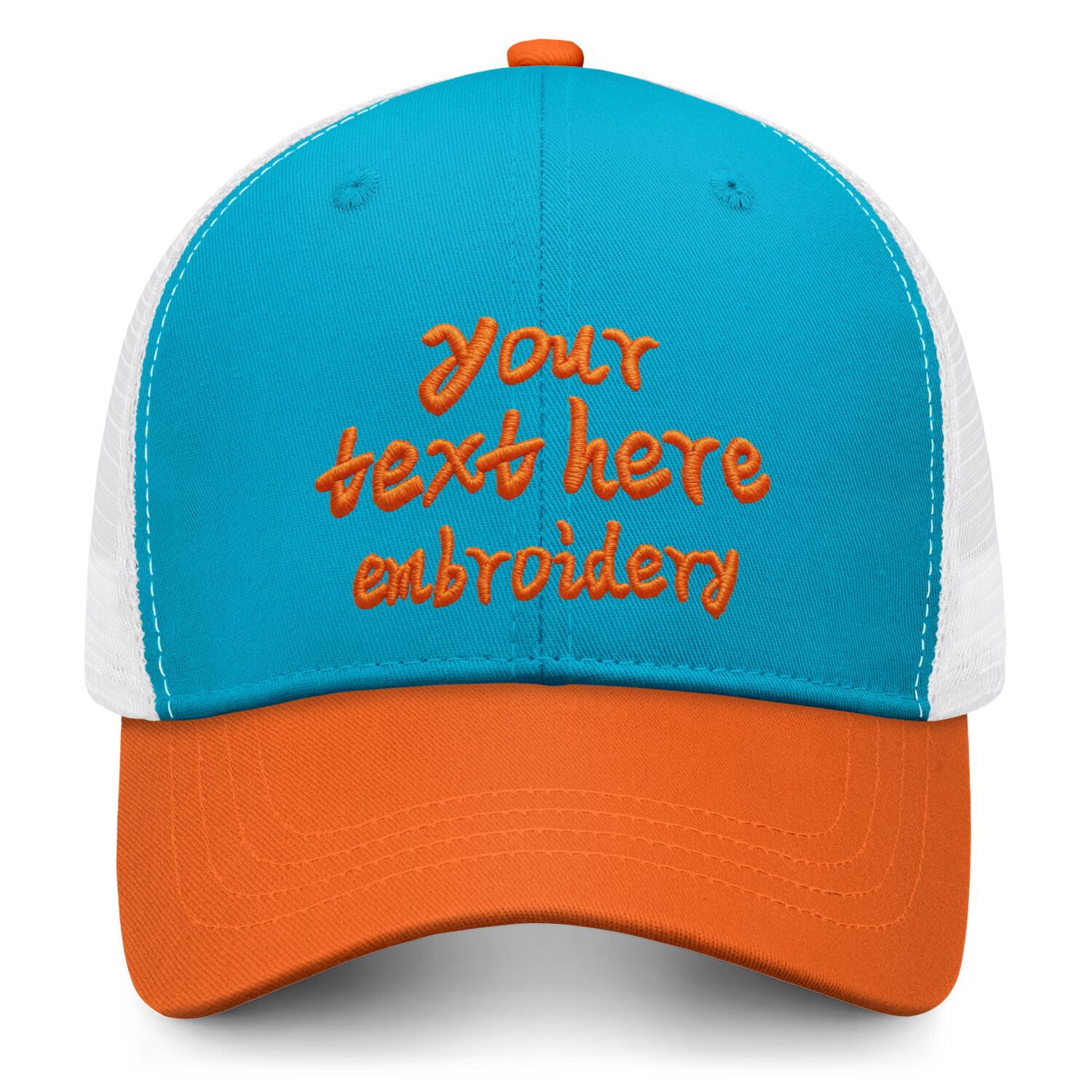 Vosoli Turquoise & Orange Two-Tone Baseball Trucker Hat - Unisex Custom 3D Embroidery or Print