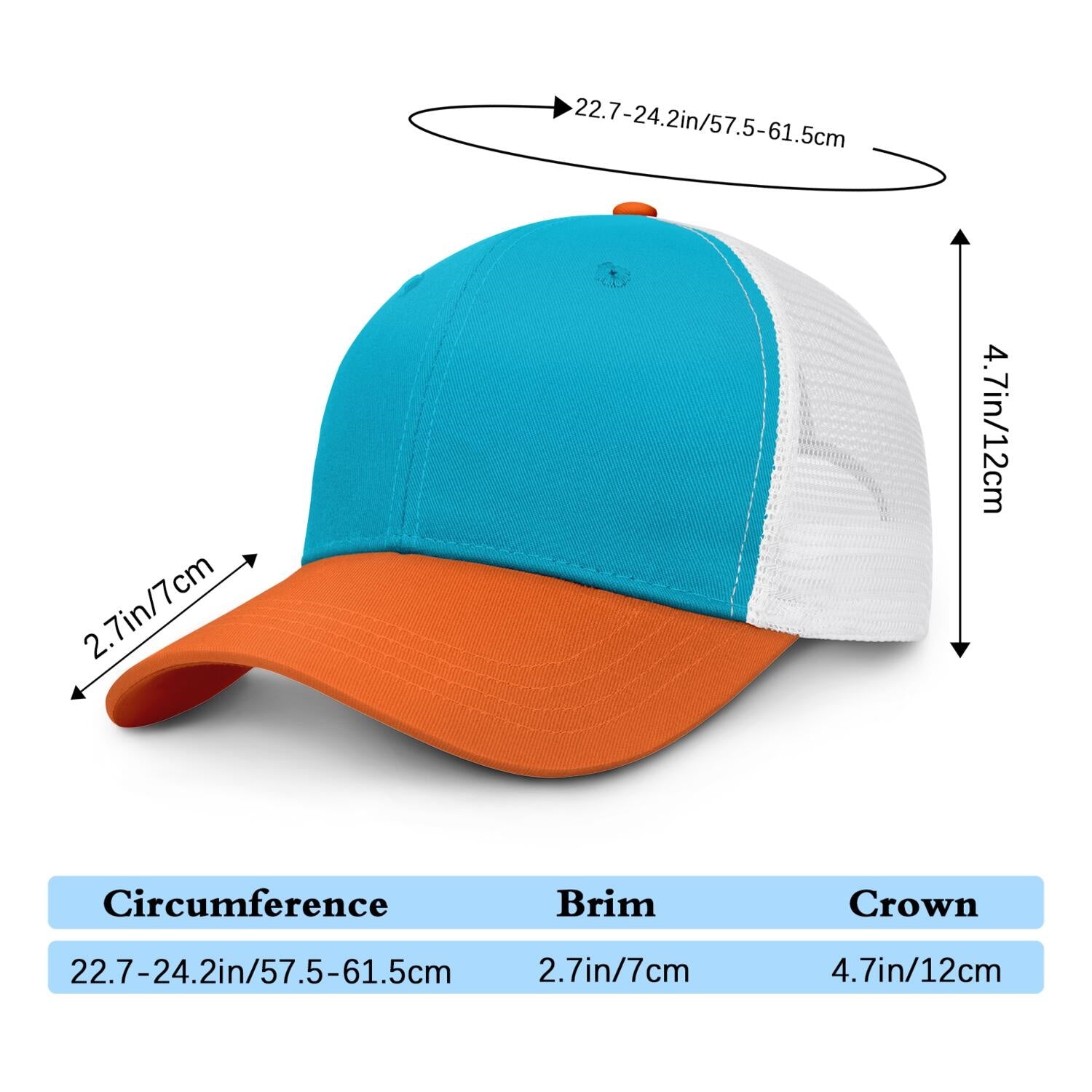 Vosoli Turquoise & Orange Two-Tone Baseball Trucker Hat - Unisex Custom 3D Embroidery or Print