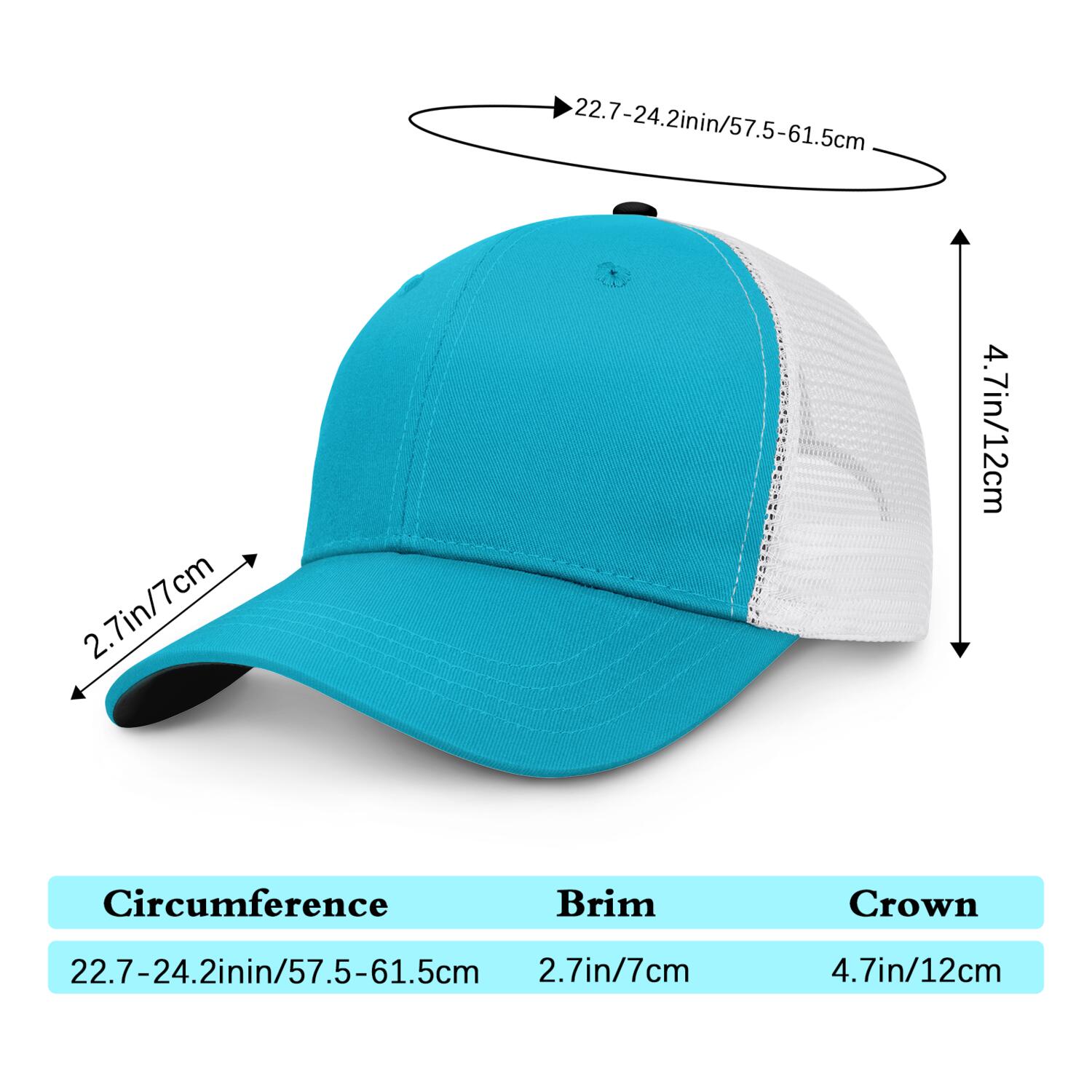 Vosoli Turquoise & White Mesh-Back Trucker Cap - Unisex Personal & Team Custom 3D Embroidery or Print Hat
