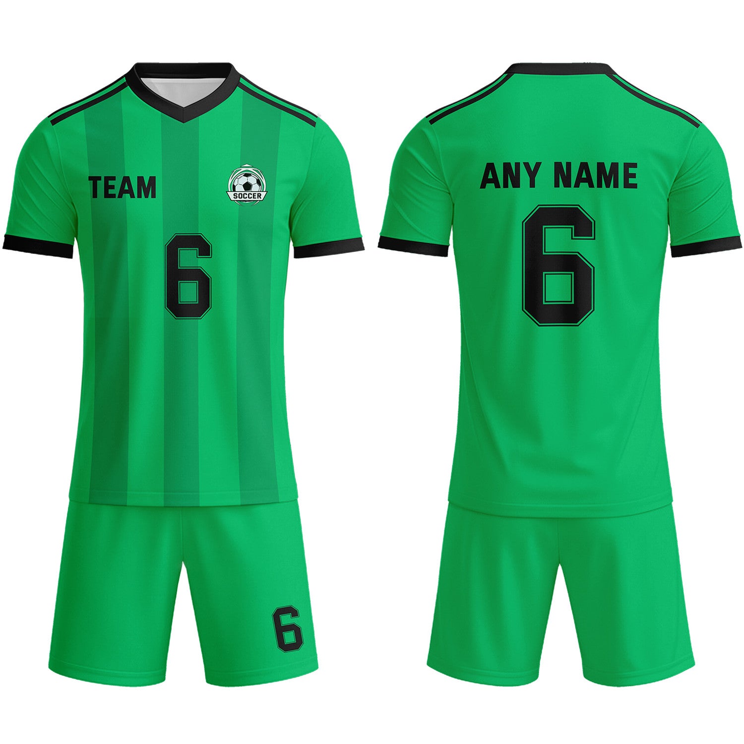 Custom Vibrant Green & Black Striped Soccer Uniform Set for Teams & Individuals | Vosoli