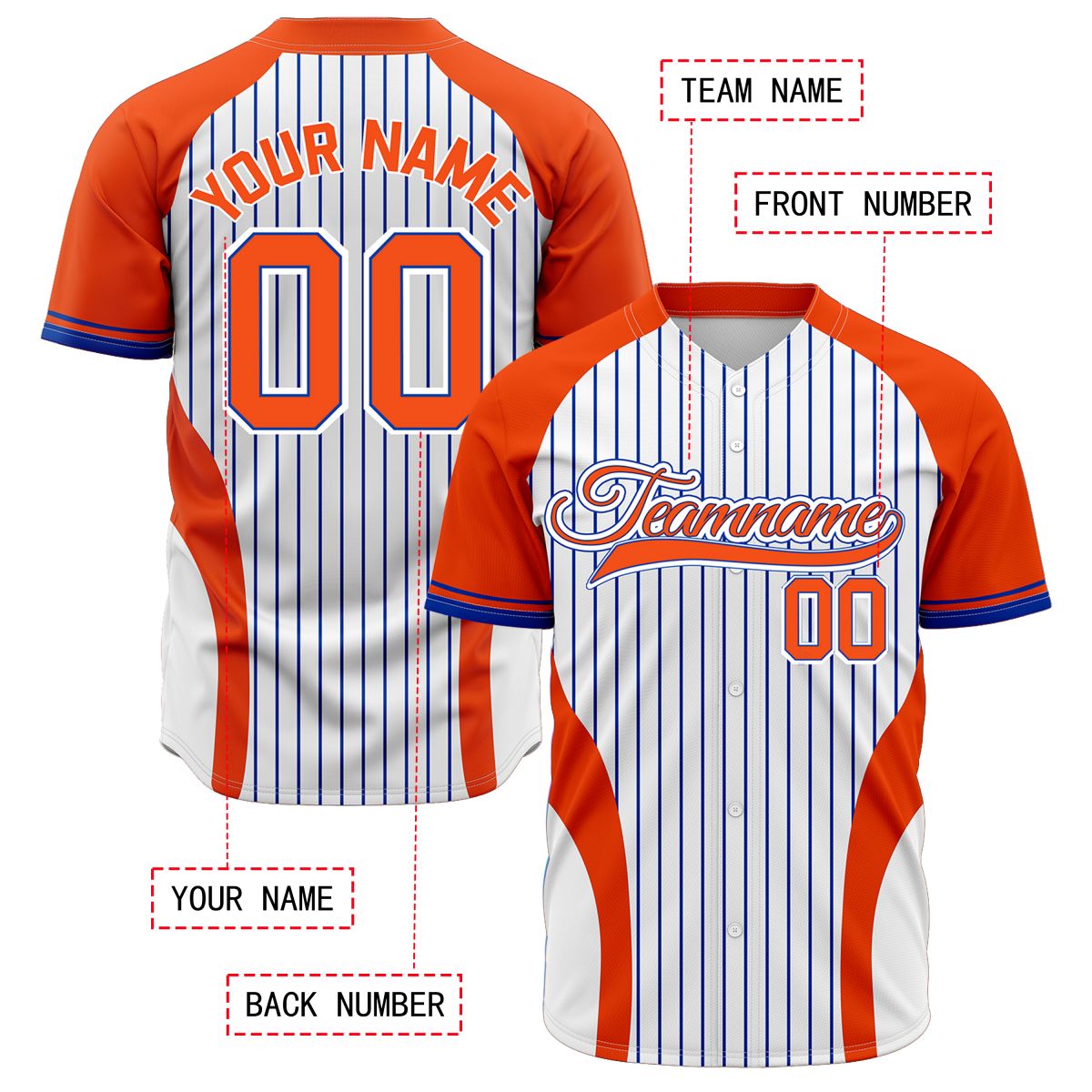 VOSOLI Custom Orange & White Pinstripe Baseball Jersey - Sublimated Summer Uniform