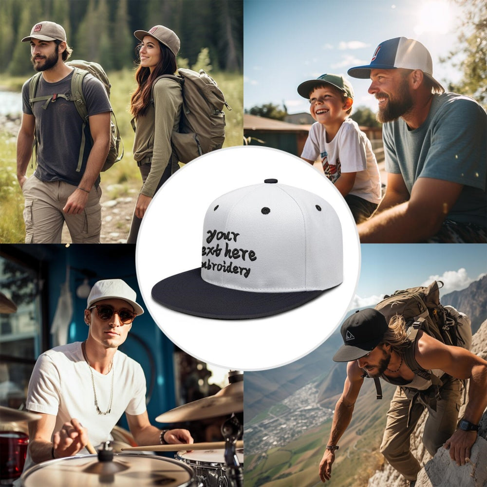 Vosoli White Black Flat Brim Cap - Custom Embroidered Personalized Hat