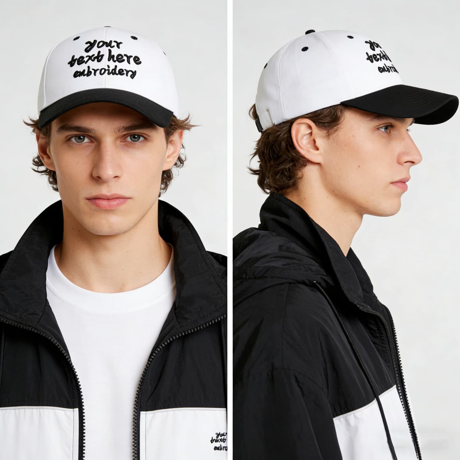 Vosoli White & Black Two-Tone Unisex Deep Bill Baseball Cap - Personal & Team Custom 3D Embroidery or Print Hat