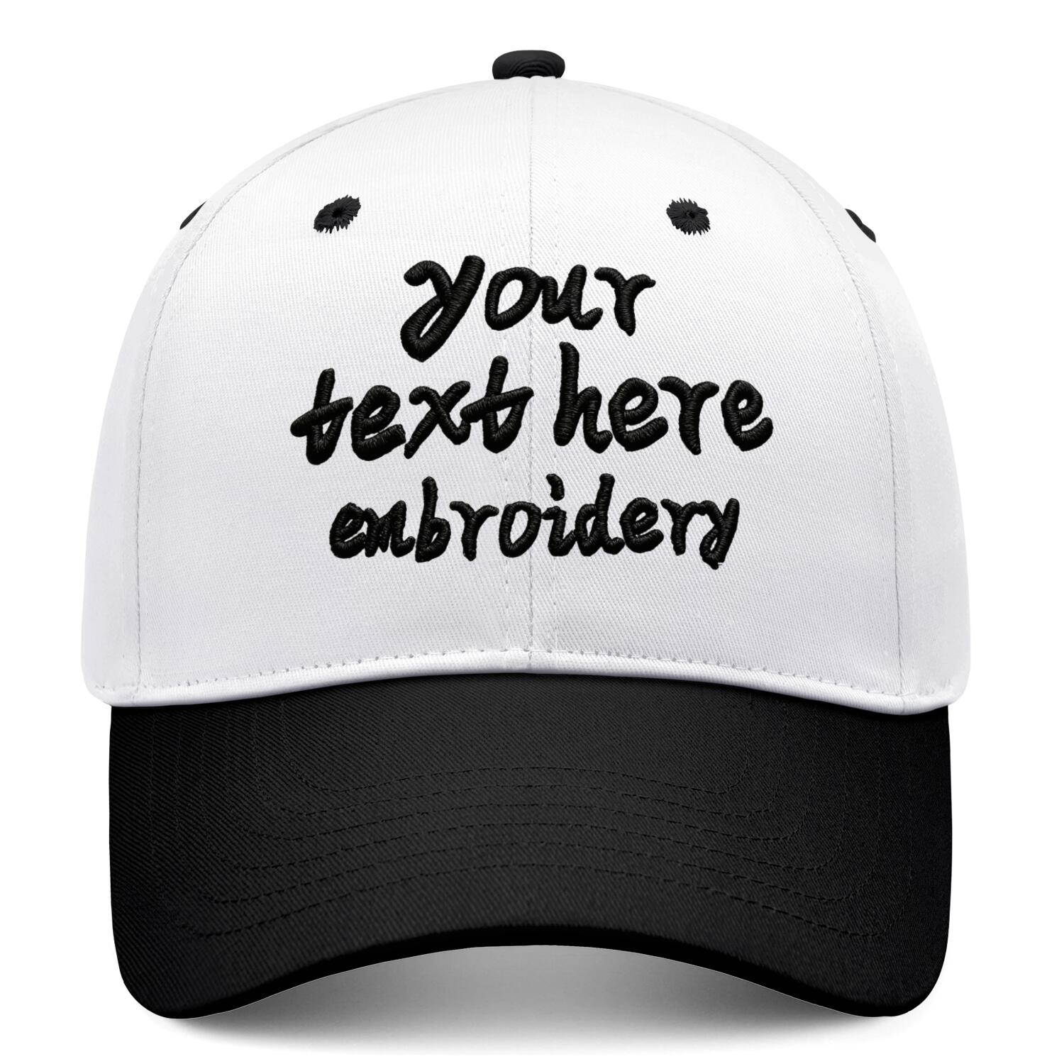 Vosoli White & Black Two-Tone Unisex Deep Bill Baseball Cap - Personal & Team Custom 3D Embroidery or Print Hat