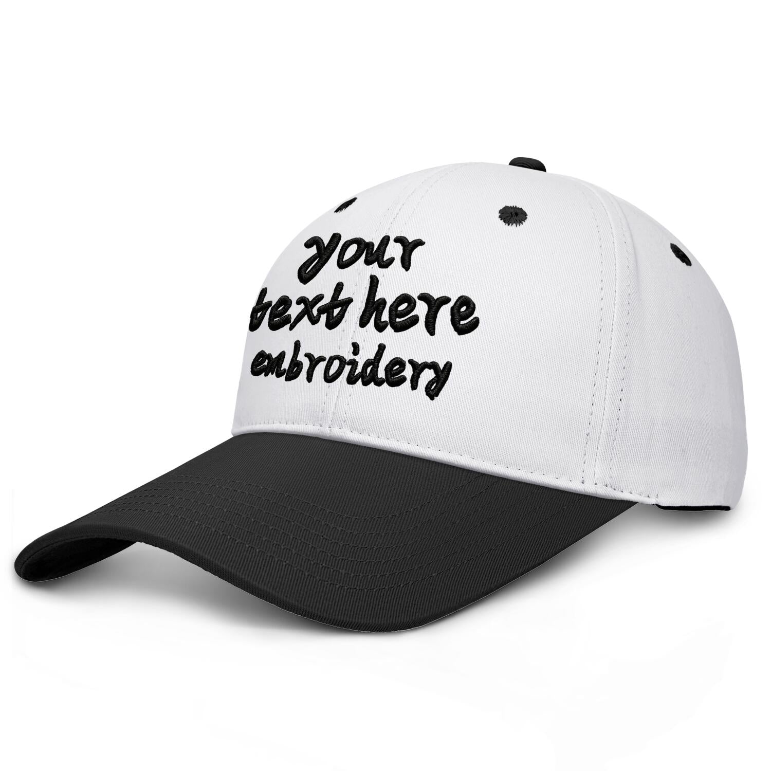 Vosoli White & Black Two-Tone Unisex Deep Bill Baseball Cap - Personal & Team Custom 3D Embroidery or Print Hat