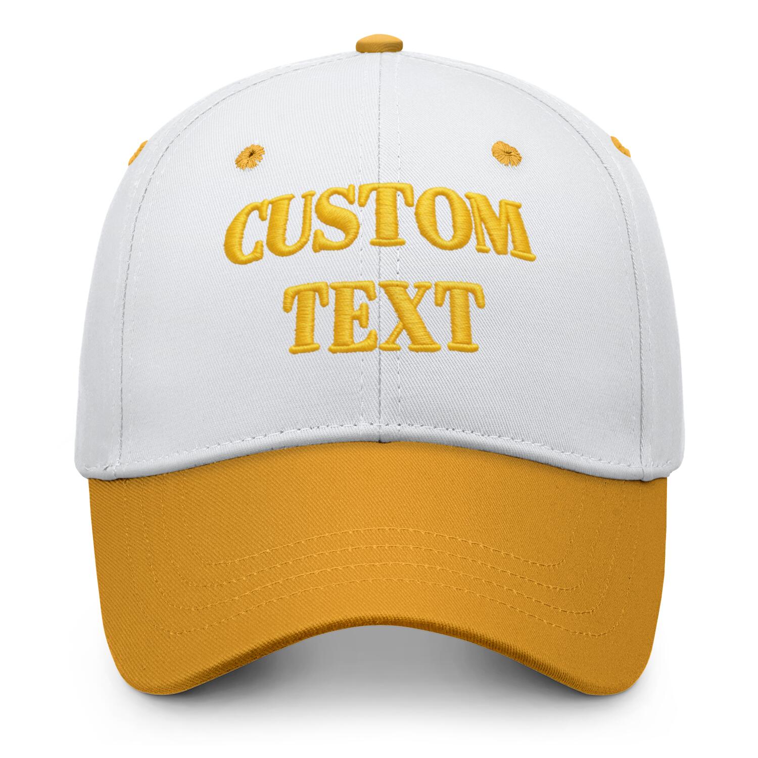 Vosoli White & Gold Two-Tone Baseball Cap - Unisex Custom 3D Embroidery or Print