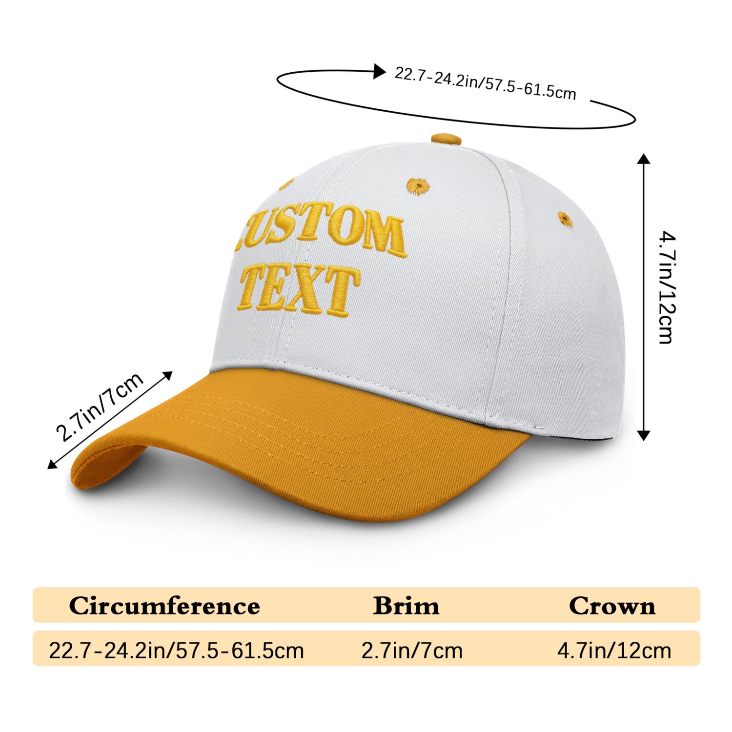 Vosoli White & Gold Two-Tone Baseball Cap - Unisex Custom 3D Embroidery or Print