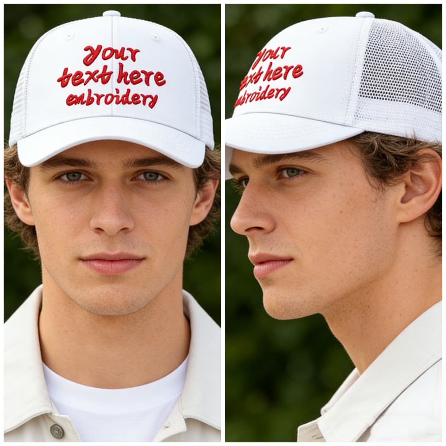 Vosoli White Mesh-Back Trucker Cap - Unisex Personal & Team Custom 3D Embroidery or Print Hat