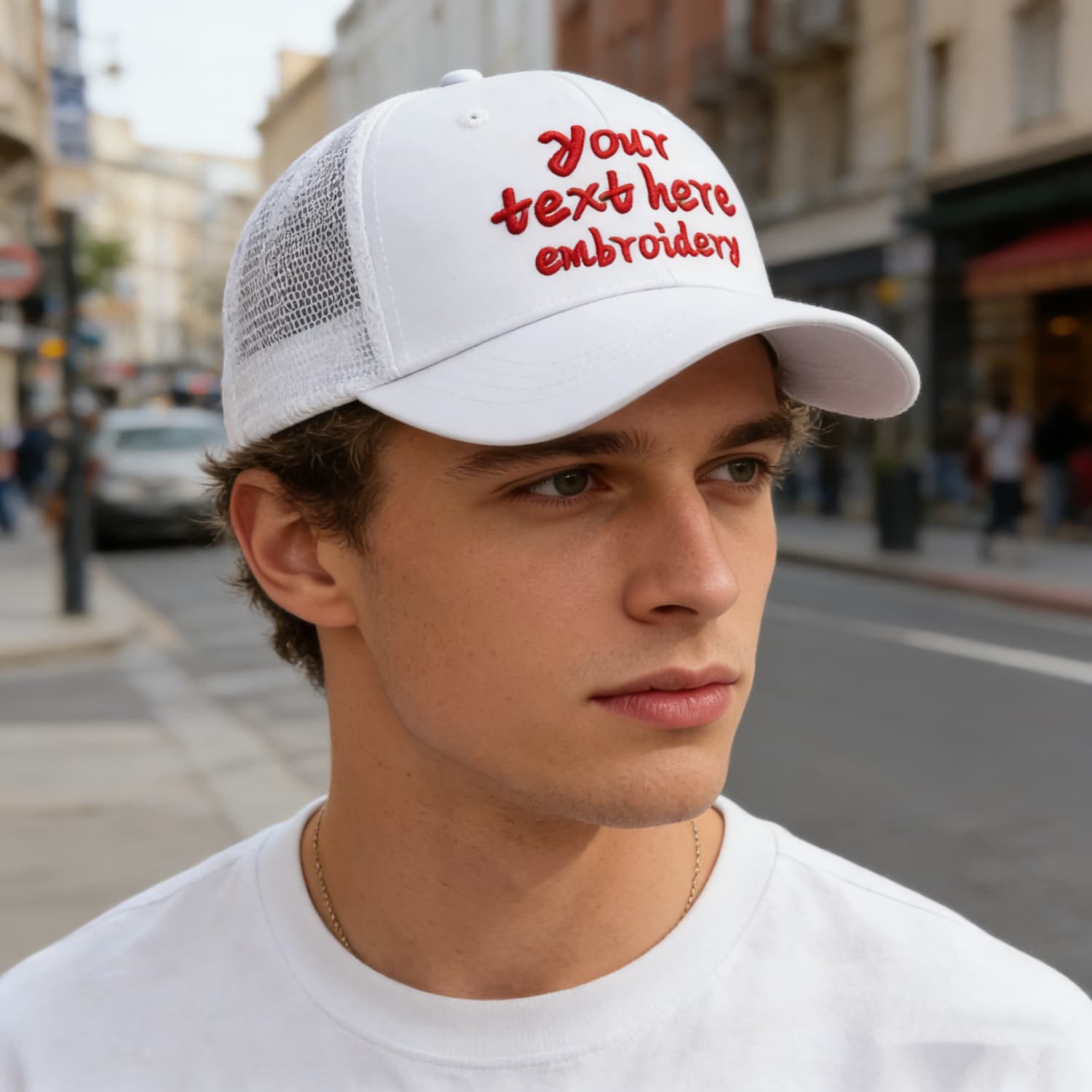 Vosoli White Mesh-Back Trucker Cap - Unisex Personal & Team Custom 3D Embroidery or Print Hat