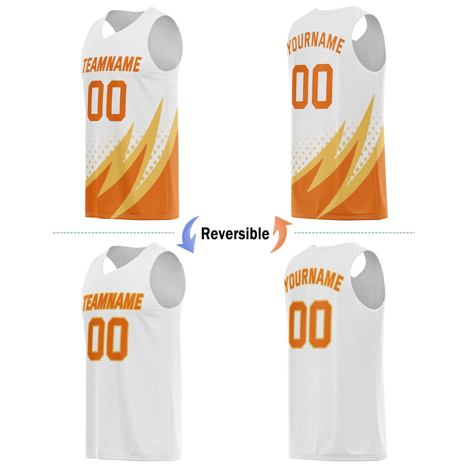 Custom Reversible Basketball Jersey for Individuals & Teams – White, Orange & Yellow | Vosoli