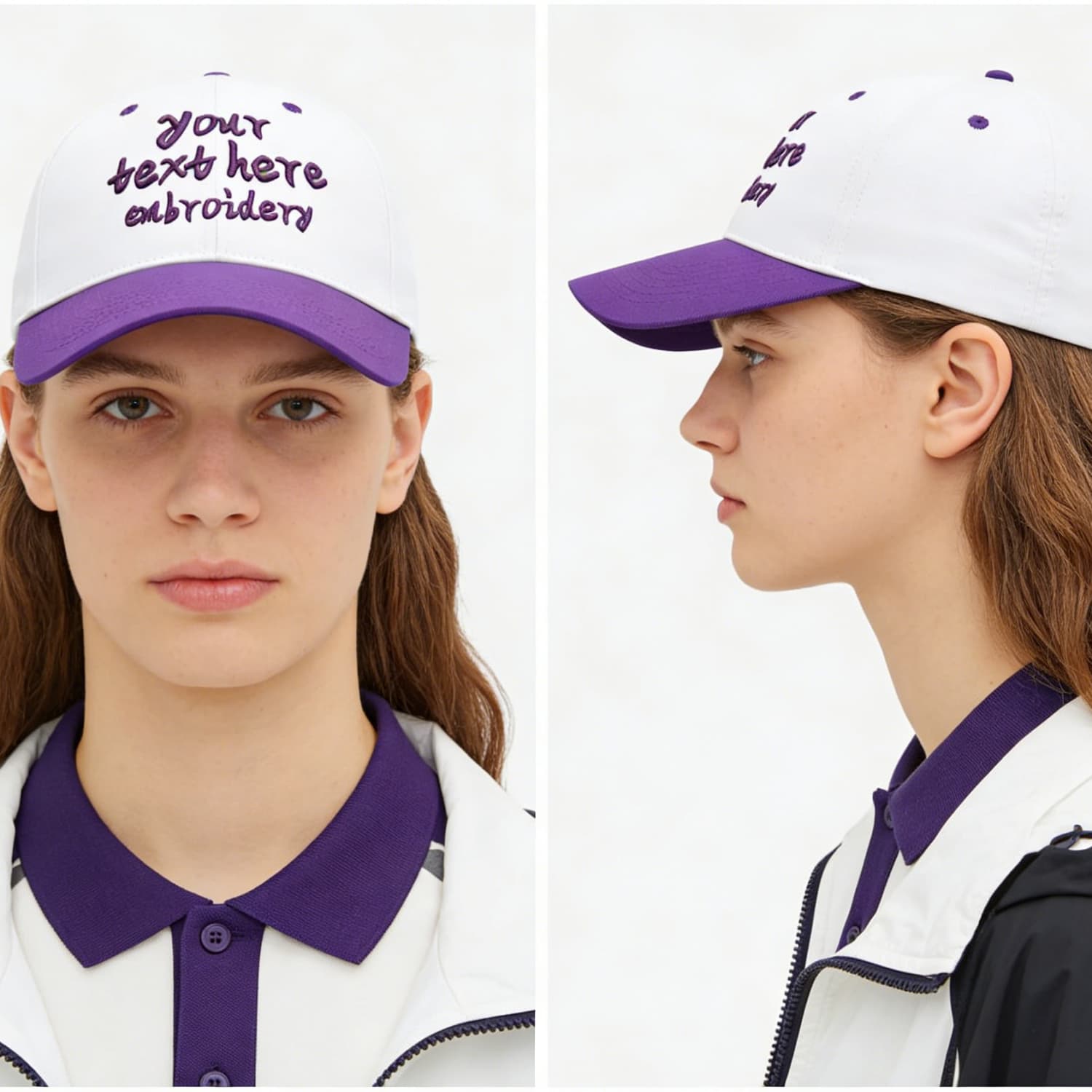 Vosoli White & Purple Two-Tone Unisex Deep Bill Baseball Cap - Personal & Team Custom 3D Embroidery or Print Hat