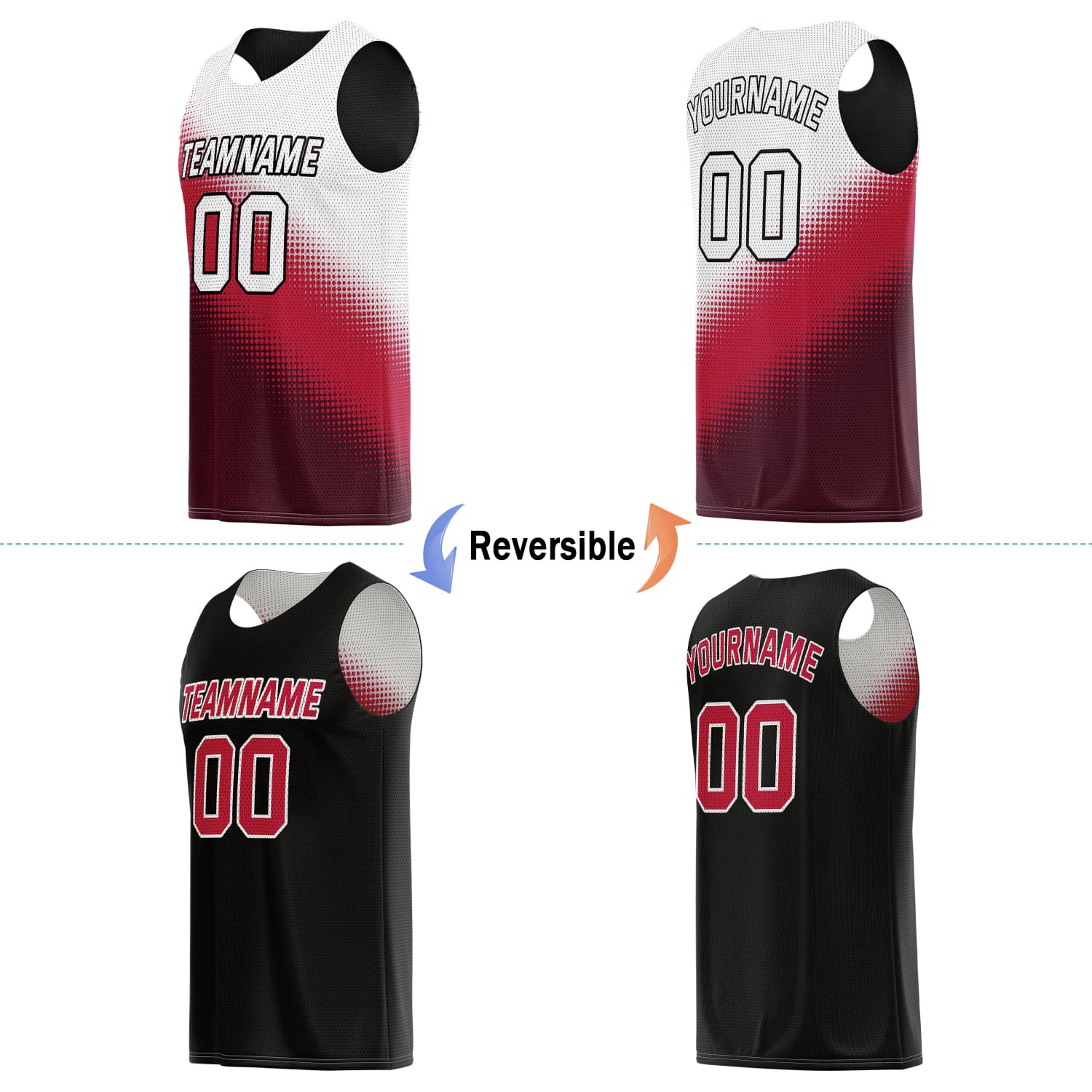 Custom Reversible Basketball Jersey for Individuals & Teams – White, Red & Black | Vosoli