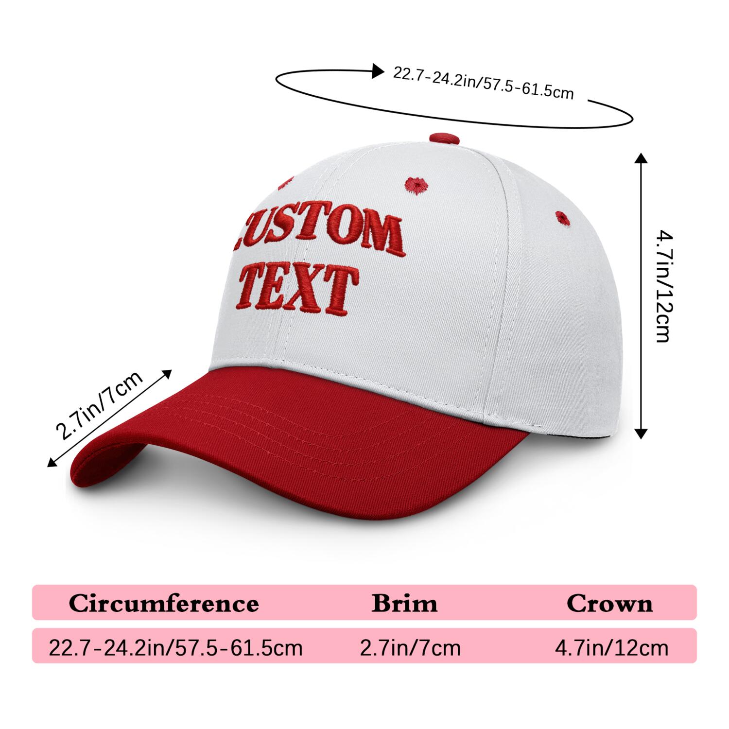 Vosoli White & Red Two-Tone Baseball Cap - Unisex Custom 3D Embroidery or Print