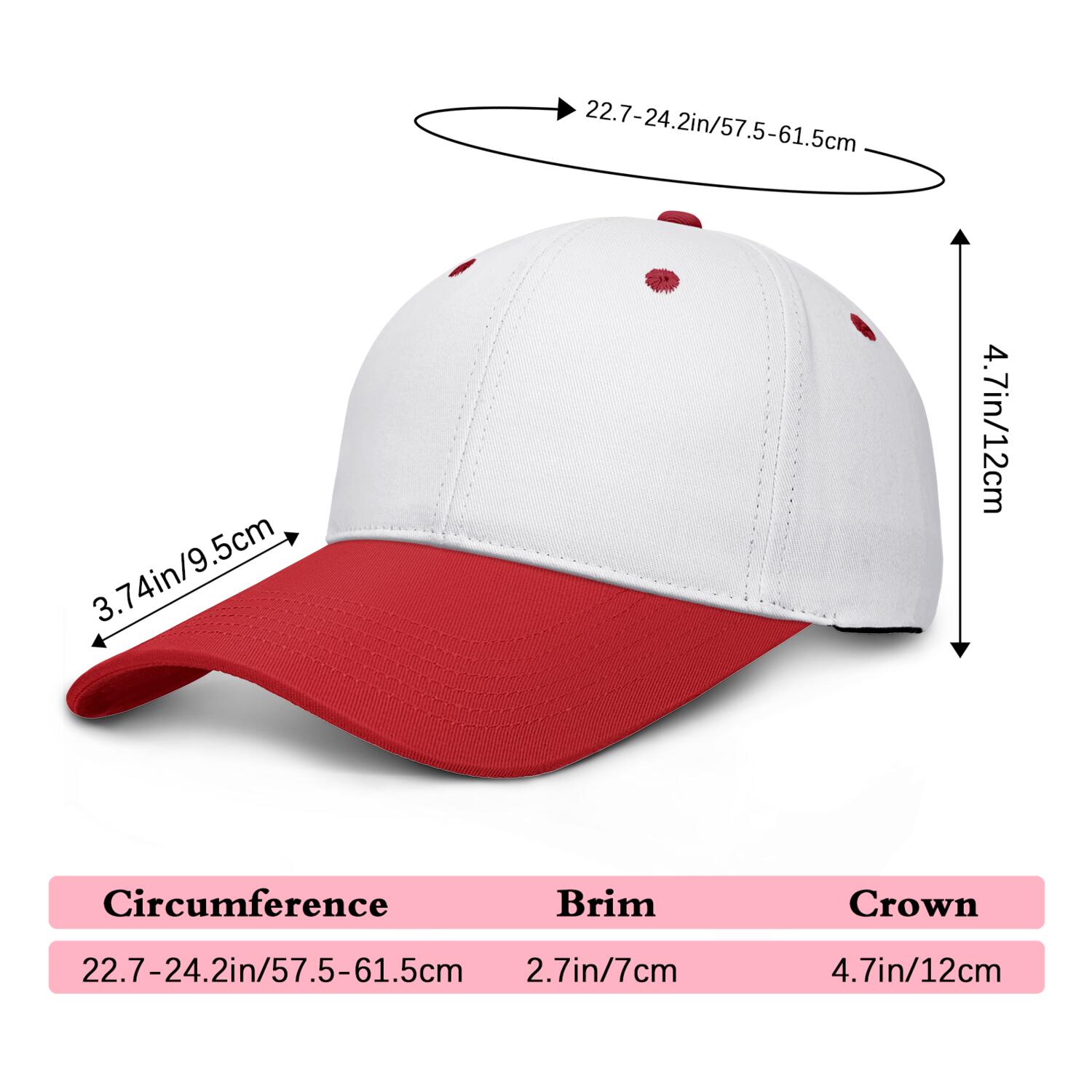 Vosoli White & Red Two-Tone Unisex Deep Bill Baseball Cap - Personal & Team Custom 3D Embroidery or Print Hat