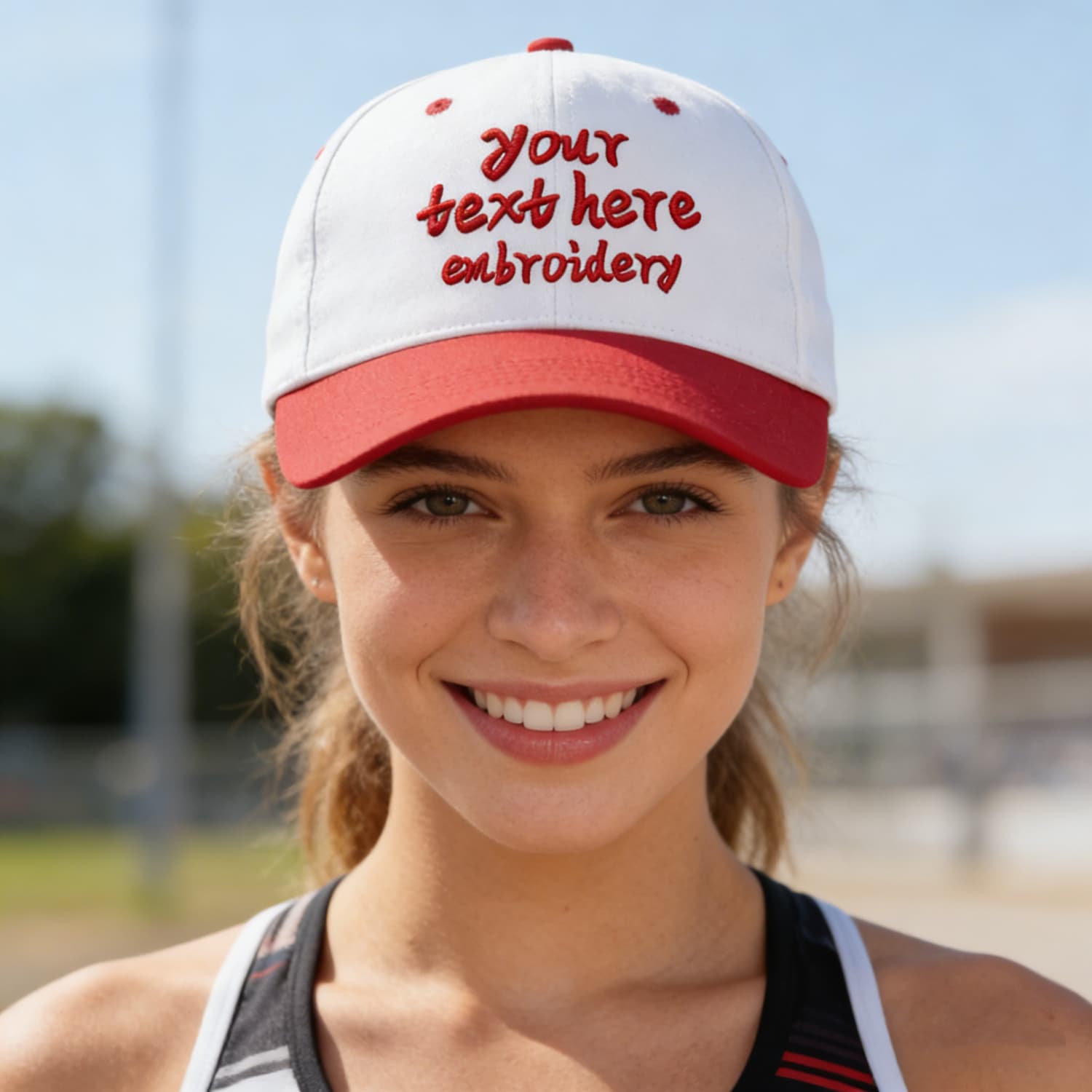 Vosoli White & Red Two-Tone Unisex Deep Bill Baseball Cap - Personal & Team Custom 3D Embroidery or Print Hat
