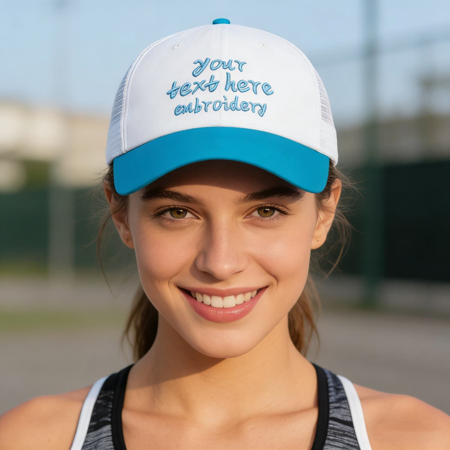 Vosoli White & Turquoise Color-Block Trucker Hat - Unisex Custom 3D Embroidery or Print