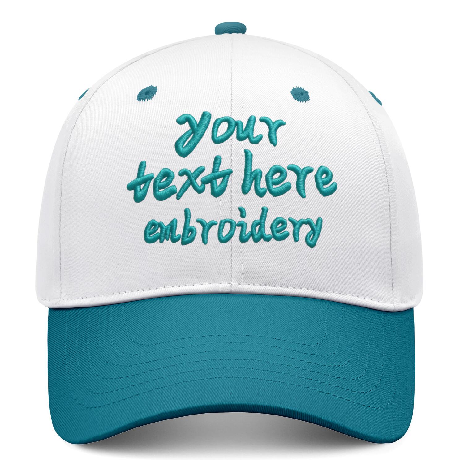 Vosoli White & Turquoise Two-Tone Unisex Deep Bill Baseball Cap - Personal & Team Custom 3D Embroidery or Print Hat